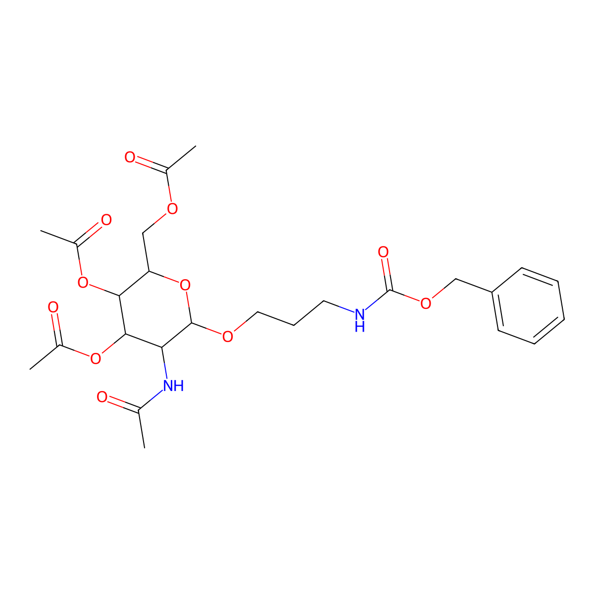 (2R,3R,4R,5R,6R)-5-Acetamido-2-(acetoxymethyl)-6-(3-(((benzyloxy)carbonyl)amino)propoxy)tetrahydro-2H-pyran-3,4-diyl diacetate molecular structure, CAS 143918-33-6