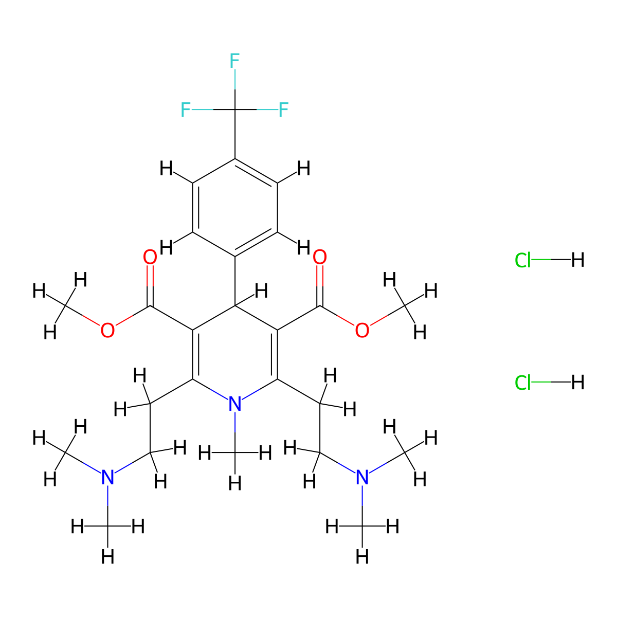 3,5-Dimethyl2,6-bis[2-(dimethylamino)ethyl]-1-methyl-4-[4-(trifluoromethyl)phenyl]-1,4-dihydropyridine-3,5-dicarboxylatedihydrochloride molecular structure, CAS 1439268-65-1