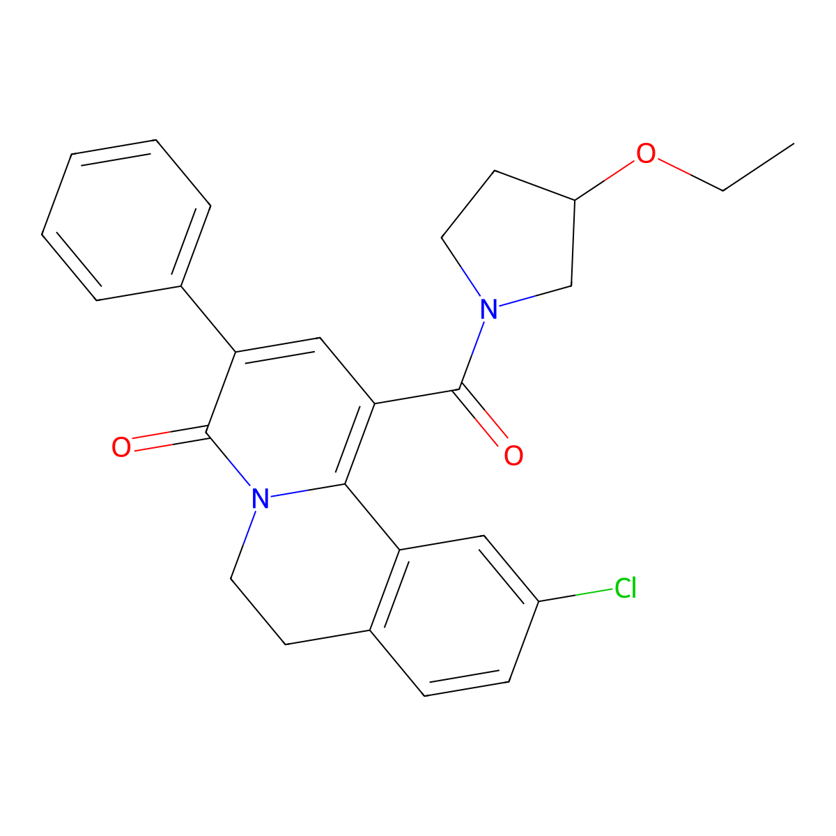 (S)-1-((10-chloro-6,7-dihydro-4-oxo-3-phenyl-4H-benzo(a)quinolizin-1-yl)carbonyl)-3-ethoxypyrrolidine molecular structure, CAS 143943-73-1