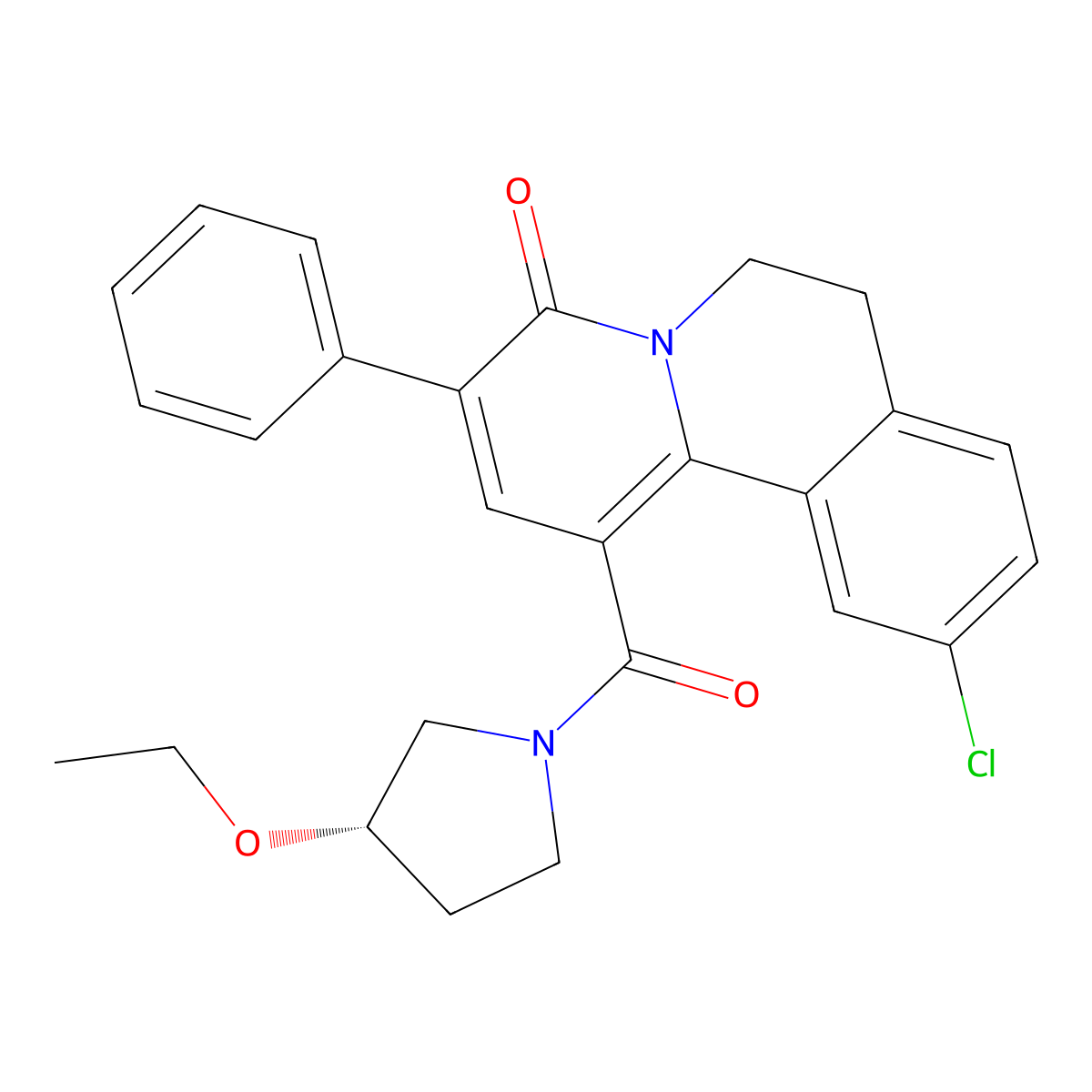 (S)-1-((10-chloro-6,7-dihydro-4-oxo-3-phenyl-4H-benzo(a)quinolizin-1-yl)carbonyl)-3-ethoxypyrrolidine molecular structure, CAS 143943-73-1