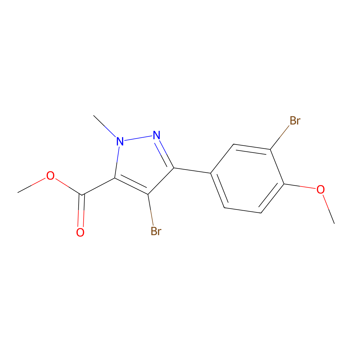 methyl 4-bromo-3-(3-bromo-4-methoxyphenyl)-1-methyl-1H-pyrazole-5-carboxylate molecular structure, CAS 1439441-56-1