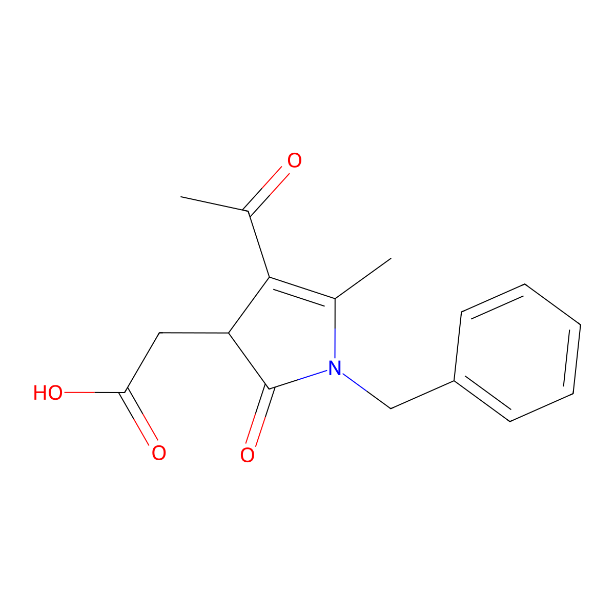 2-(4-acetyl-1-benzyl-5-methyl-2-oxo-3H-pyrrol-3-yl)acetic acid molecular structure, CAS 143954-27-2
