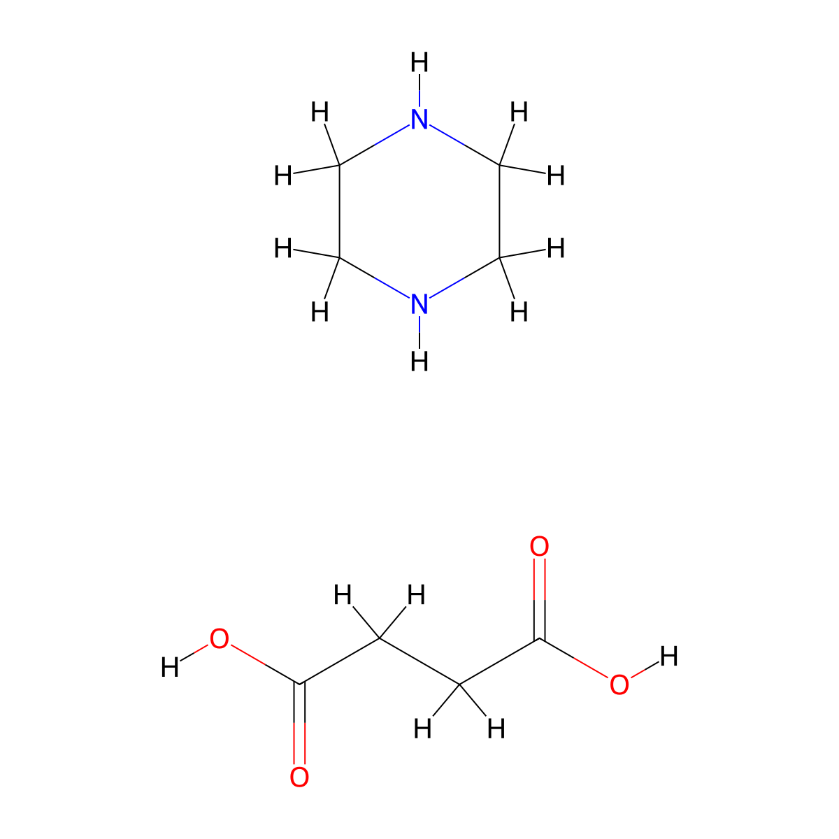 Piperazine succinate molecular structure, CAS 14396-13-5