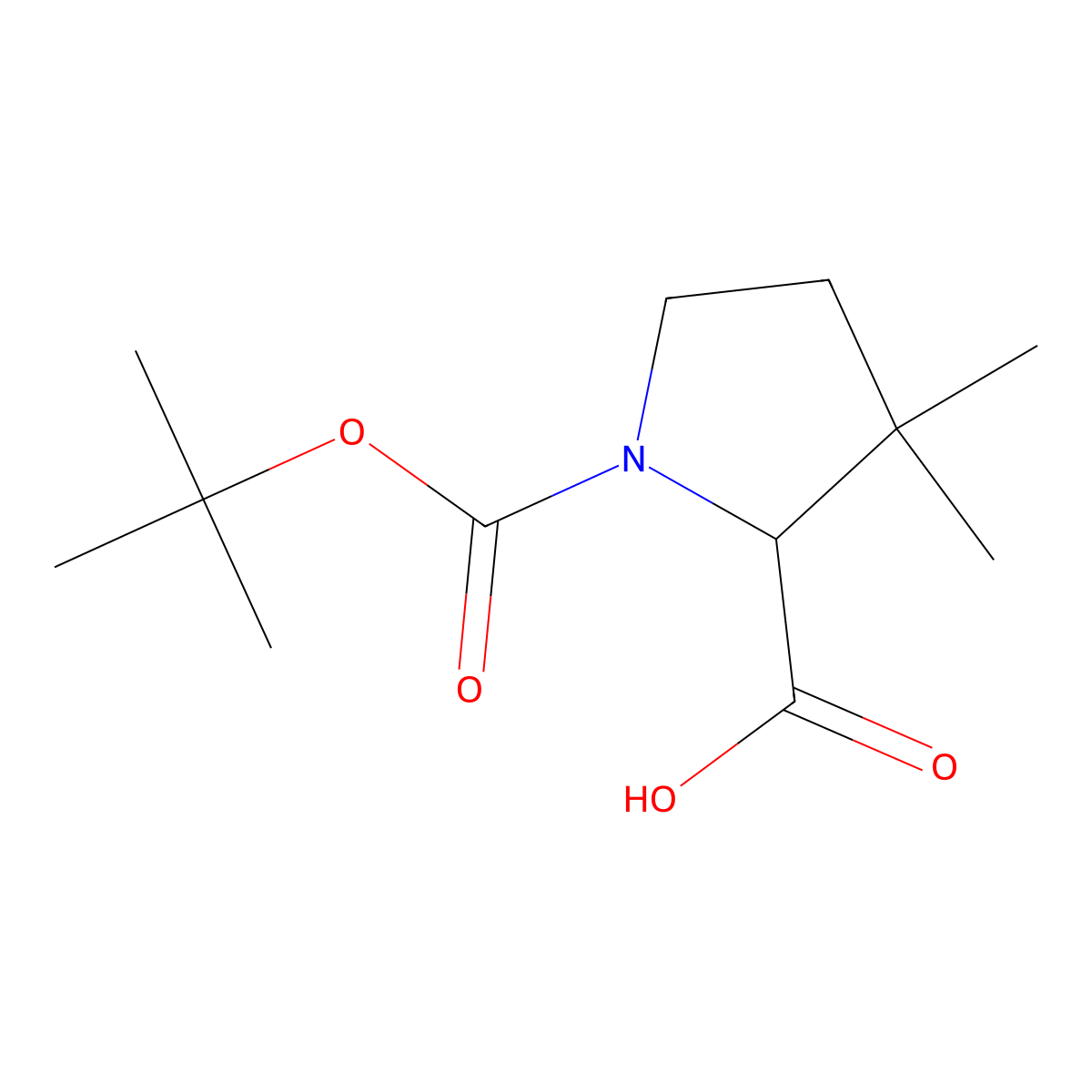 1-((Tert-butoxy)carbonyl)-3,3-dimethylpyrrolidine-2-carboxylic acid molecular structure, CAS 143979-40-2