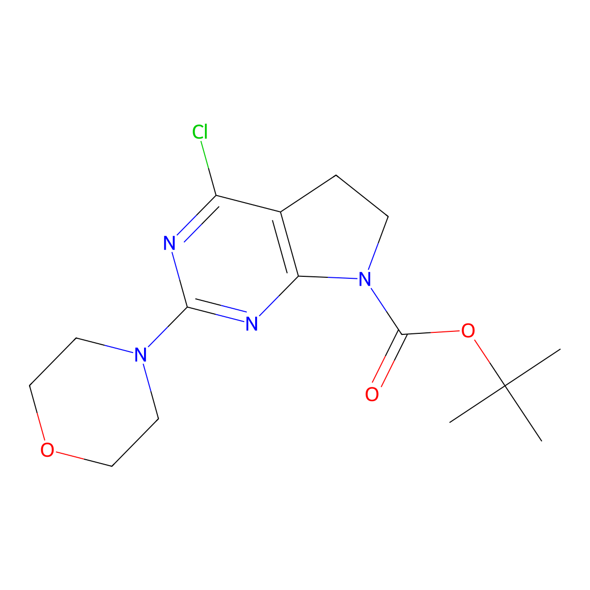 7H-Pyrrolo(2,3-d)pyrimidine-7-carboxylic acid, 4-chloro-5,6-dihydro-2-(4-morpholinyl)-, 1,1-dimethylethyl ester molecular structure, CAS 1439823-58-1