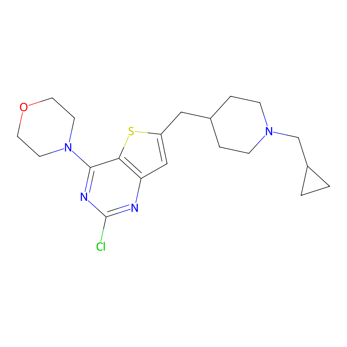 4-(2-Chloro-6-((1-(cyclopropylmethyl)piperidin-4-yl)methyl)thieno[3,2-d]pyrimidin-4-yl)morpholine molecular structure, CAS 1439824-03-9
