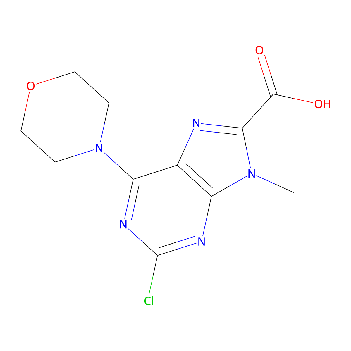 2-Chloro-9-methyl-6-morpholino-9H-purine-8-carboxylic acid molecular structure, CAS 1439824-88-0