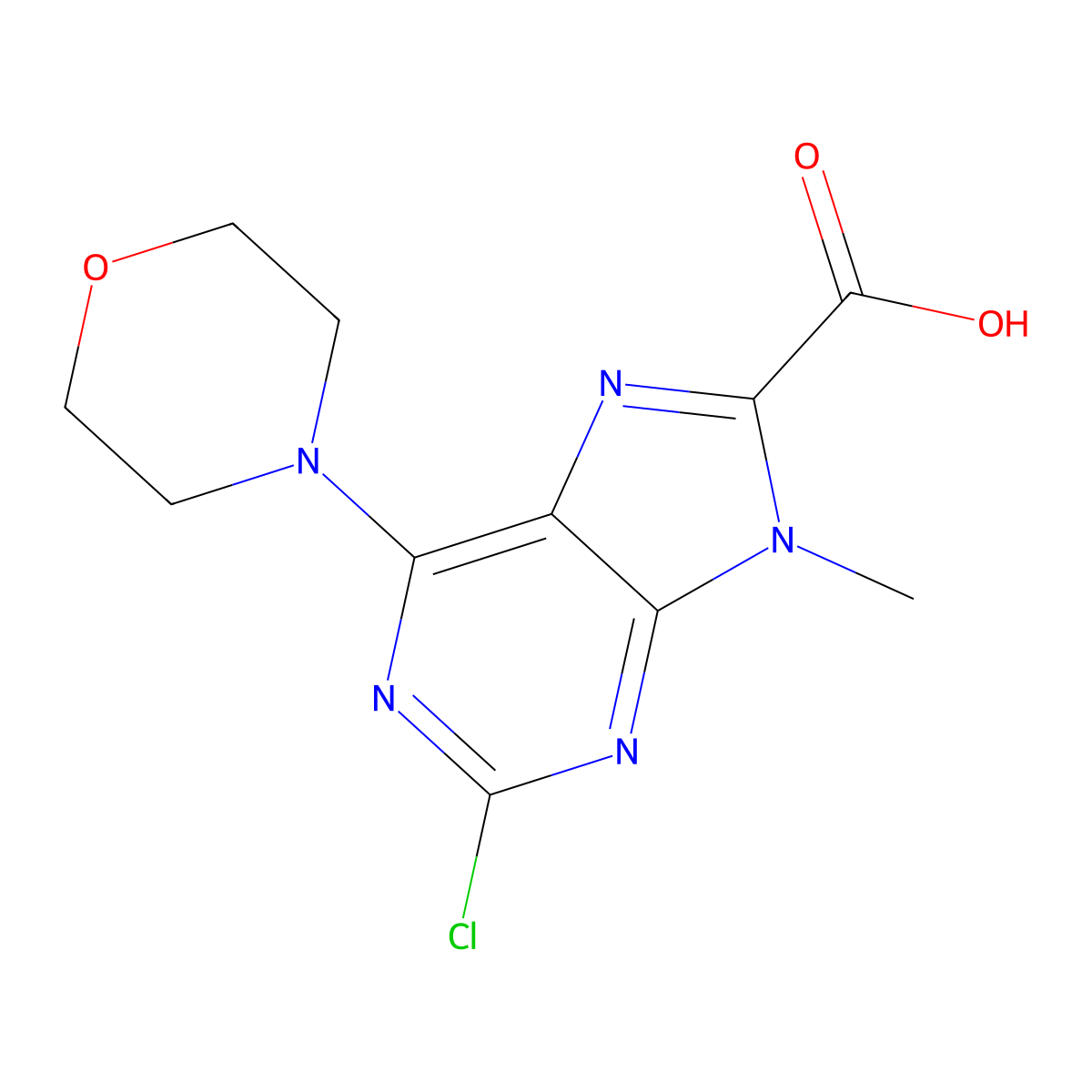 2-Chloro-9-methyl-6-morpholino-9H-purine-8-carboxylic acid molecular structure, CAS 1439824-88-0