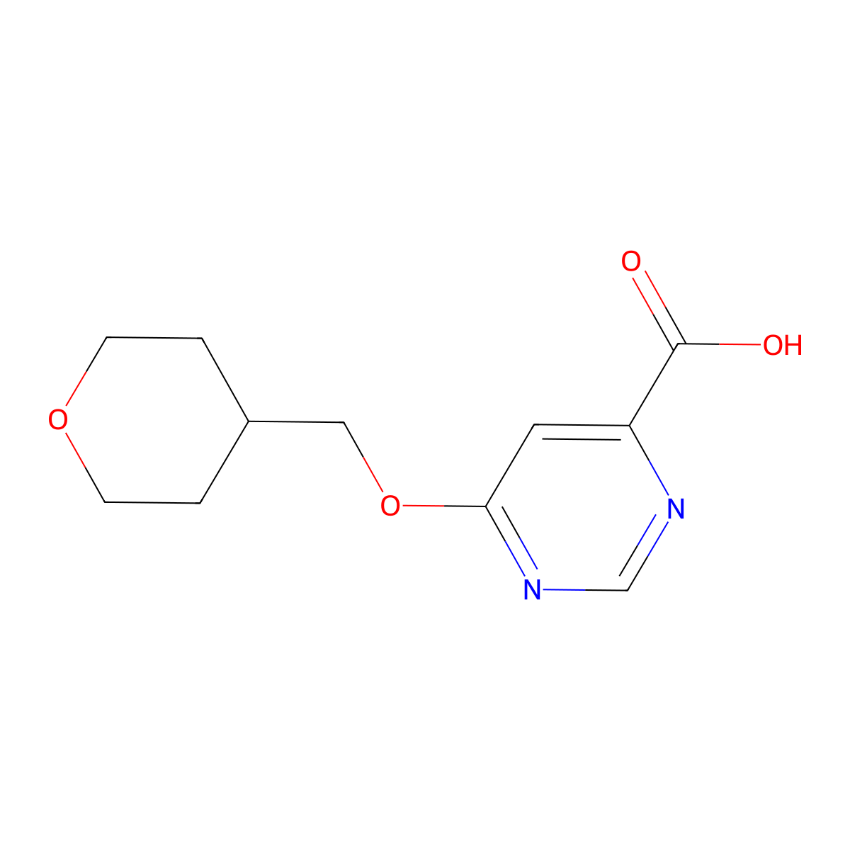6-[(Tetrahydro-2H-pyran-4-yl)methoxy]pyrimidine-4-carboxylic acid molecular structure, CAS 1439896-43-1