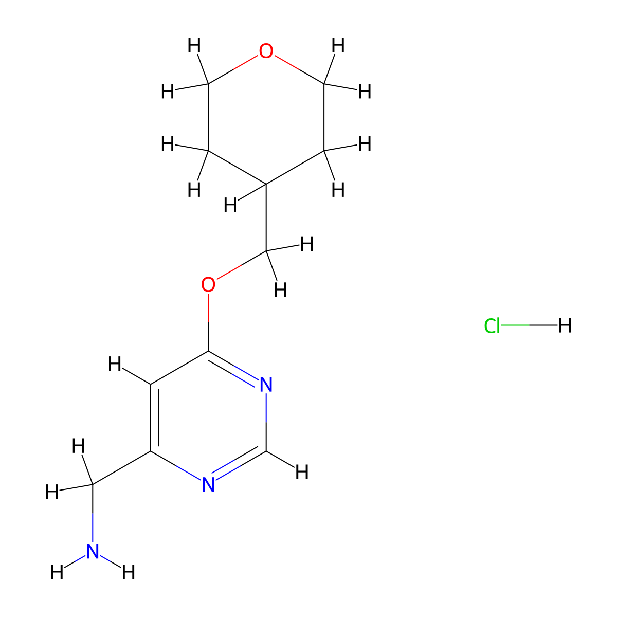(6-((Tetrahydro-2H-pyran-4-yl)methoxy)pyrimidin-4-yl)methanamine hydrochloride molecular structure, CAS 1439896-52-2
