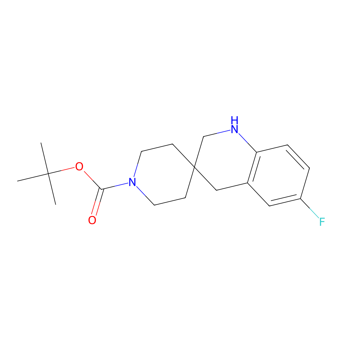 tert-Butyl 6'-fluoro-2',4'-dihydro-1'H-spiro[piperidine-4,3'-quinoline]-1-carbox molecular structure, CAS 1439897-52-5