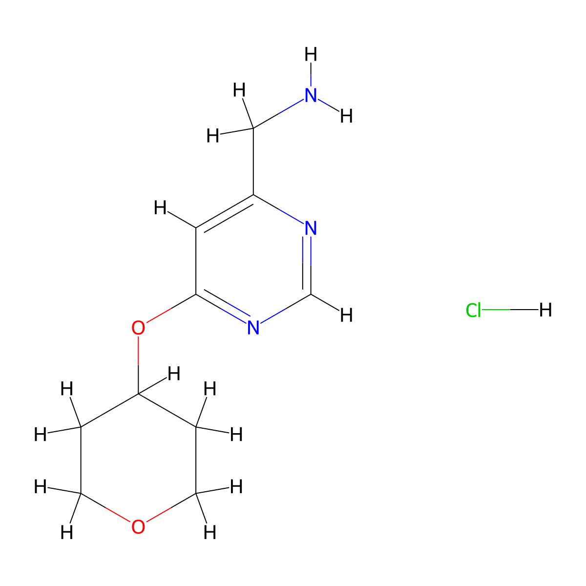 [6-(Tetrahydro-2H-pyran-4-yloxy)pyrimidin-4-yl]methanamine hydrochloride molecular structure, CAS 1439897-54-7