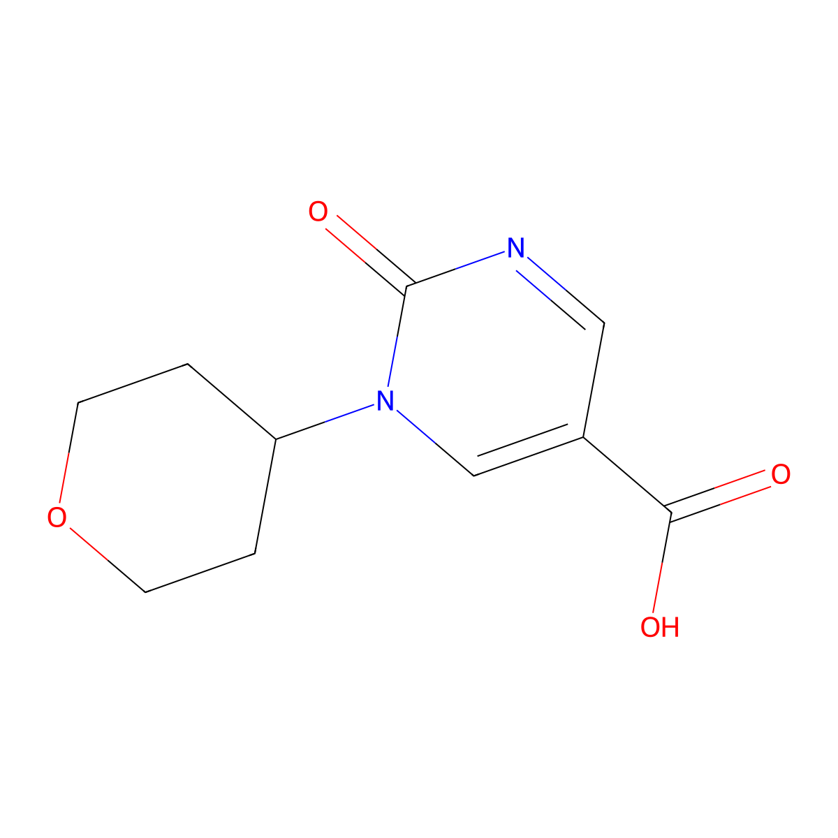 1-(Oxan-4-yl)-2-oxo-1,2-dihydropyrimidine-5-carboxylic acid molecular structure, CAS 1439897-88-7