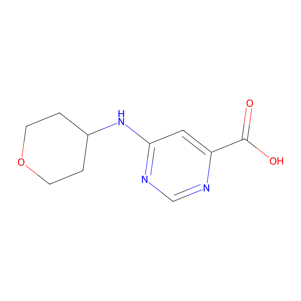 6-(Tetrahydro-2H-pyran-4-ylamino)pyrimidine-4-carboxylic acid molecular structure, CAS 1439899-02-1