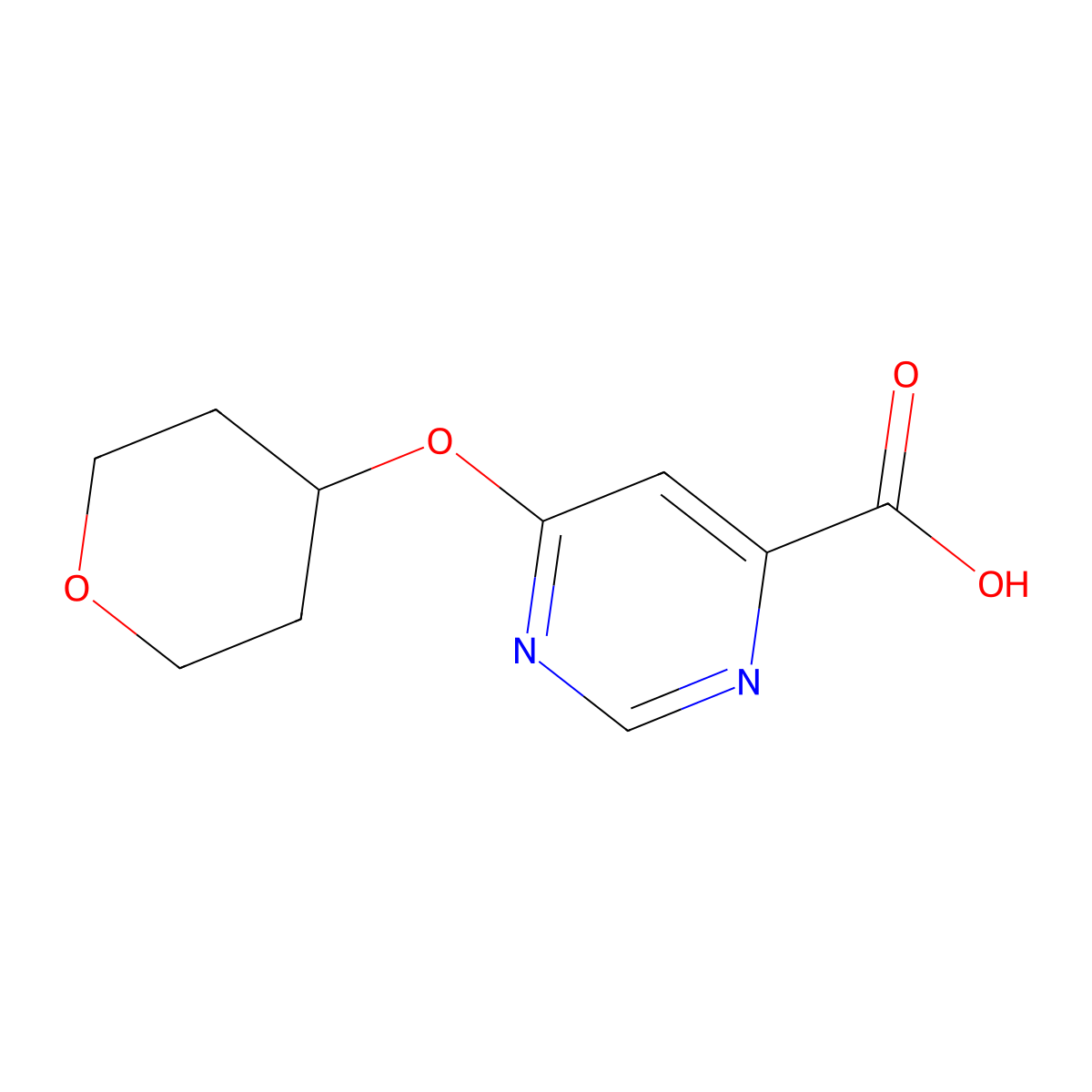 6-(Tetrahydro-2H-pyran-4-yloxy)pyrimidine-4-carboxylic acid molecular structure, CAS 1439899-31-6