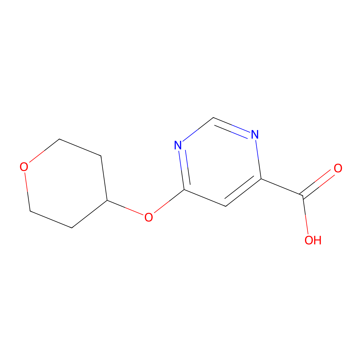 6-(Tetrahydro-2H-pyran-4-yloxy)pyrimidine-4-carboxylic acid molecular structure, CAS 1439899-31-6