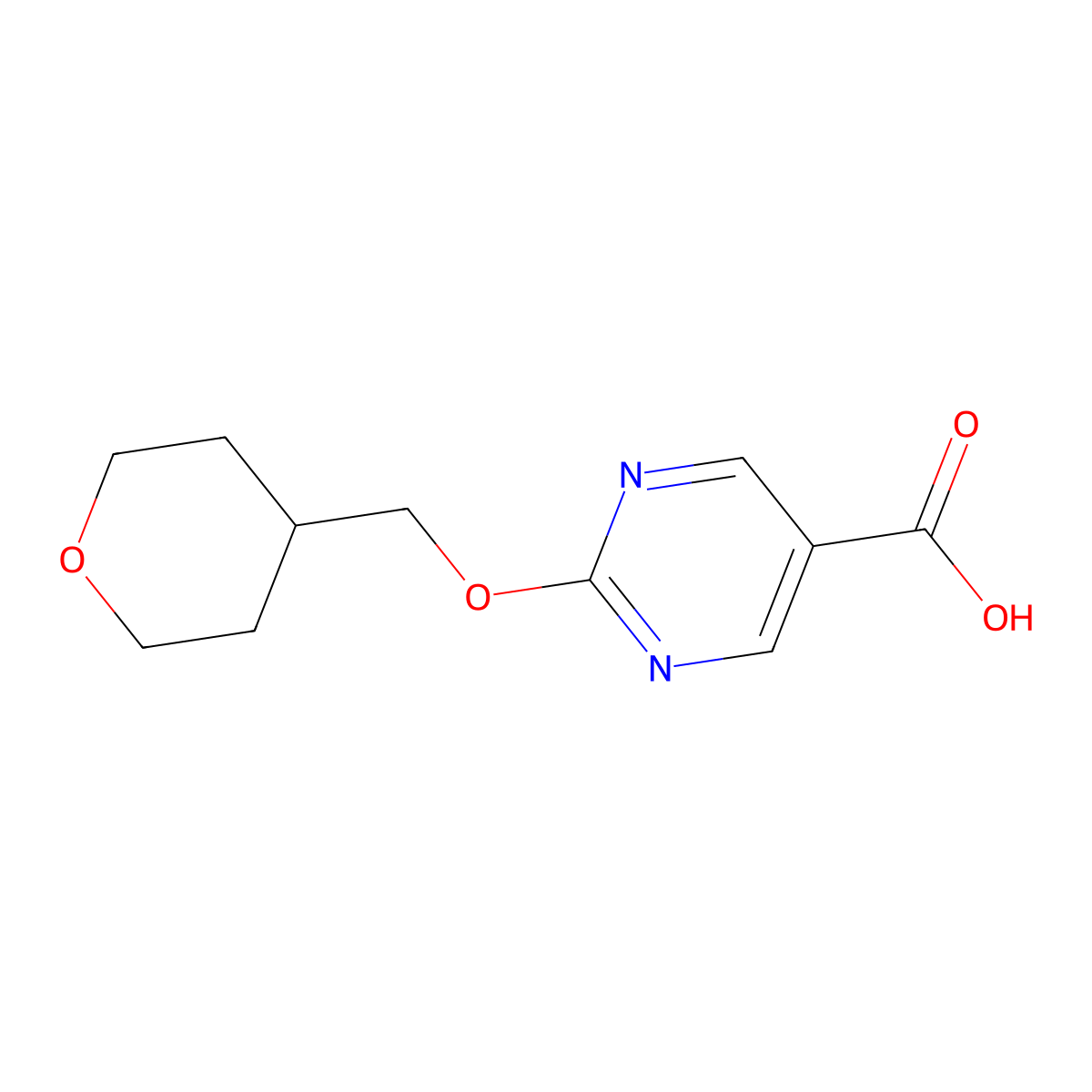 2-(Oxan-4-ylmethoxy)pyrimidine-5-carboxylic acid molecular structure, CAS 1439899-47-4
