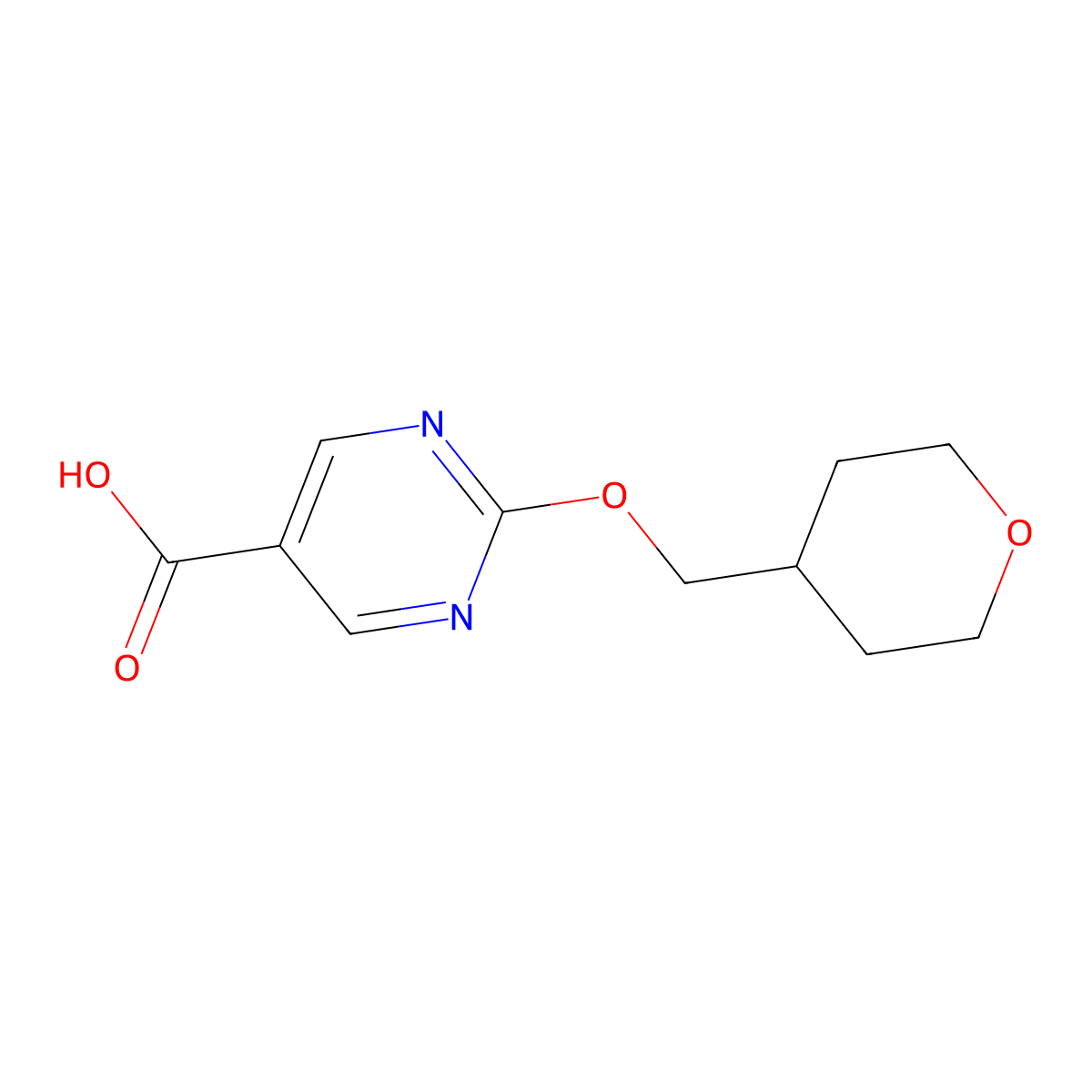 2-(Oxan-4-ylmethoxy)pyrimidine-5-carboxylic acid molecular structure, CAS 1439899-47-4