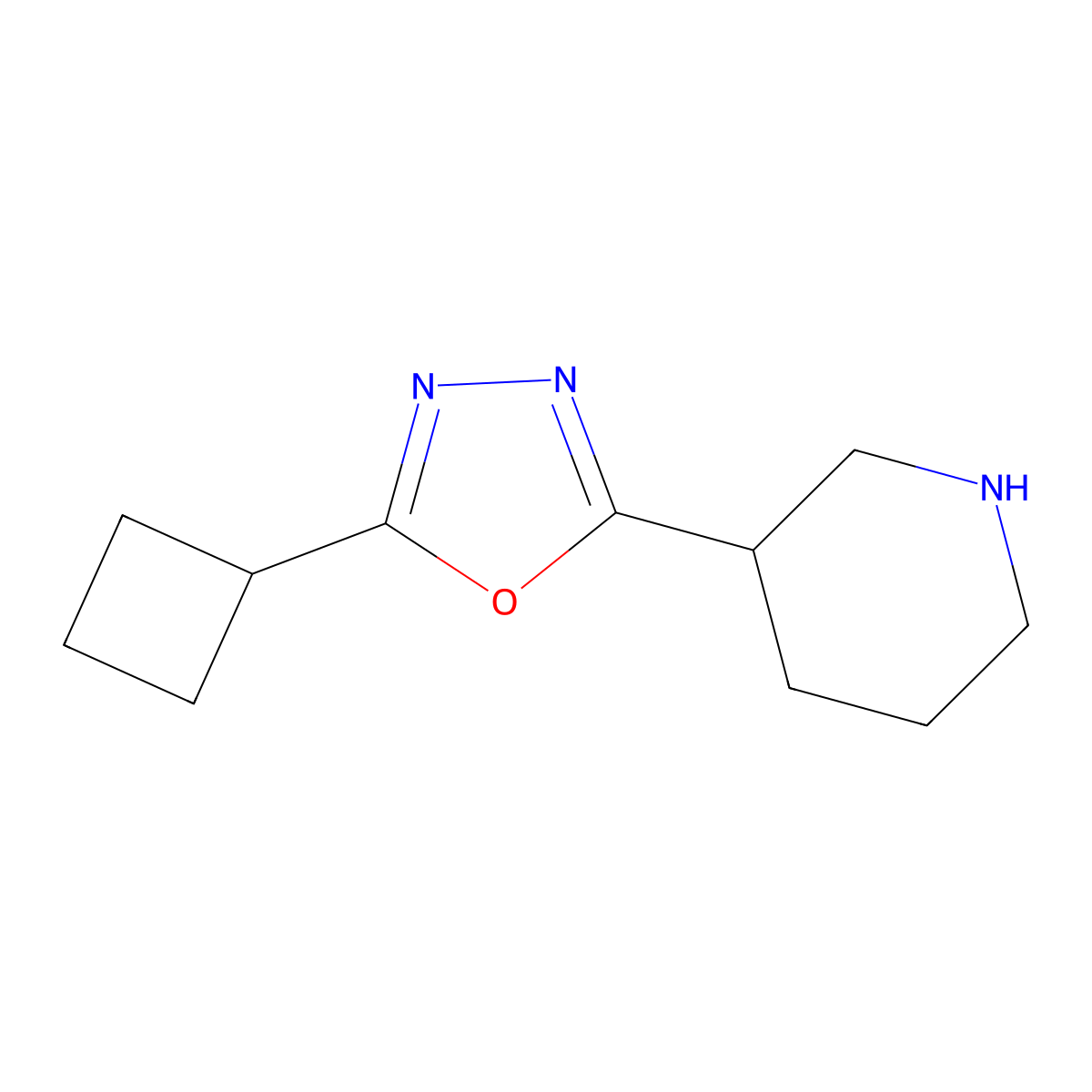 3-(5-Cyclobutyl-1,3,4-oxadiazol-2-yl)piperidine molecular structure, CAS 1439900-11-4