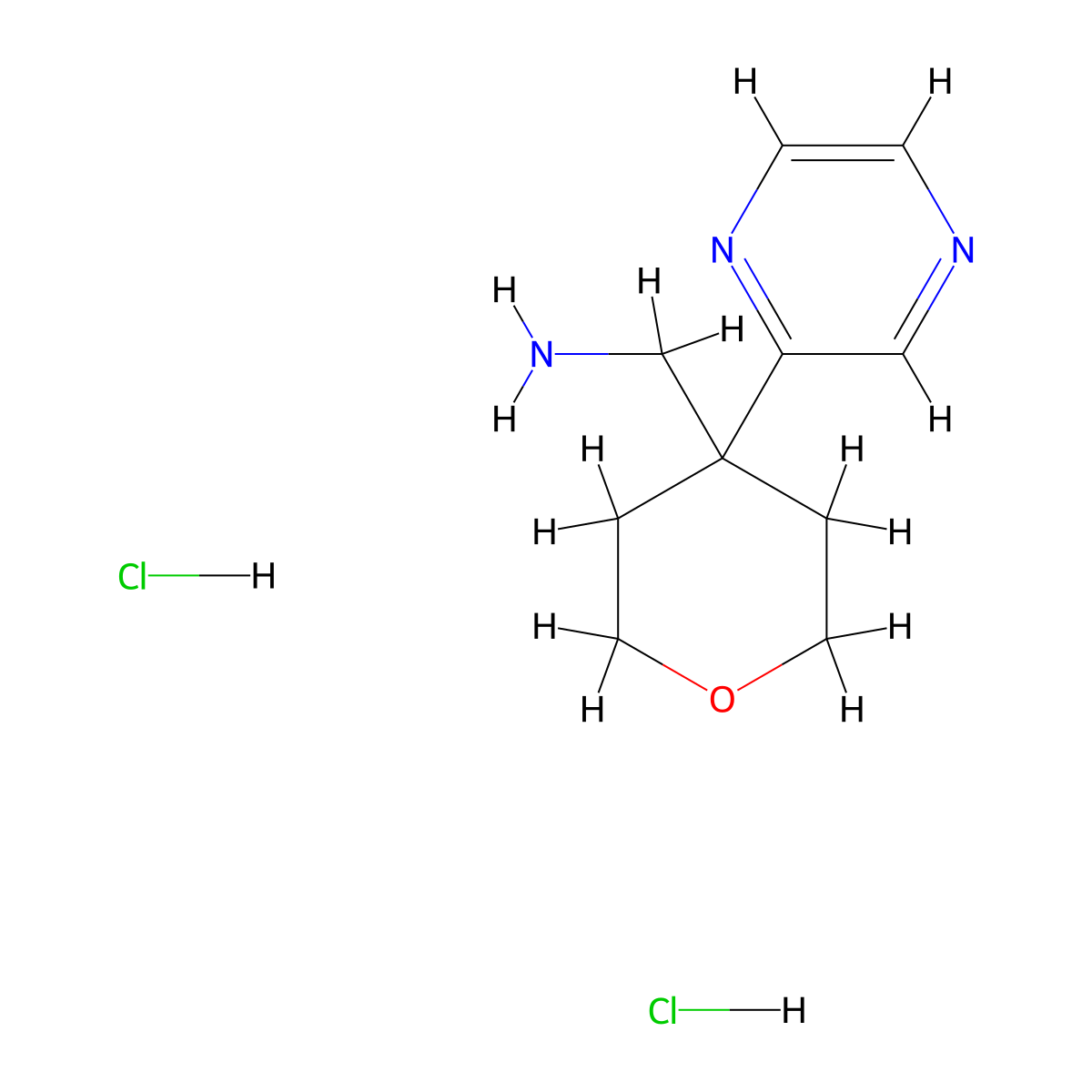 [4-(Pyrazin-2-yl)oxan-4-yl]methanamine dihydrochloride molecular structure, CAS 1439900-38-5