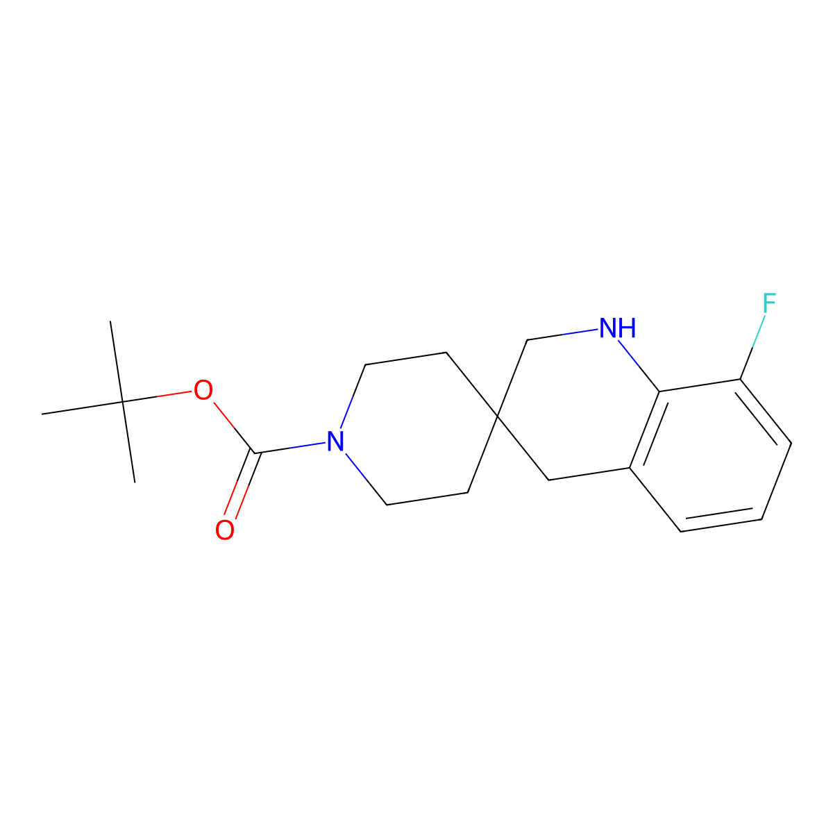 tert-Butyl 8'-fluoro-2',4'-dihydro-1'H-spiro[piperidine-4,3'-quinoline]-1-carbox molecular structure, CAS 1439900-44-3