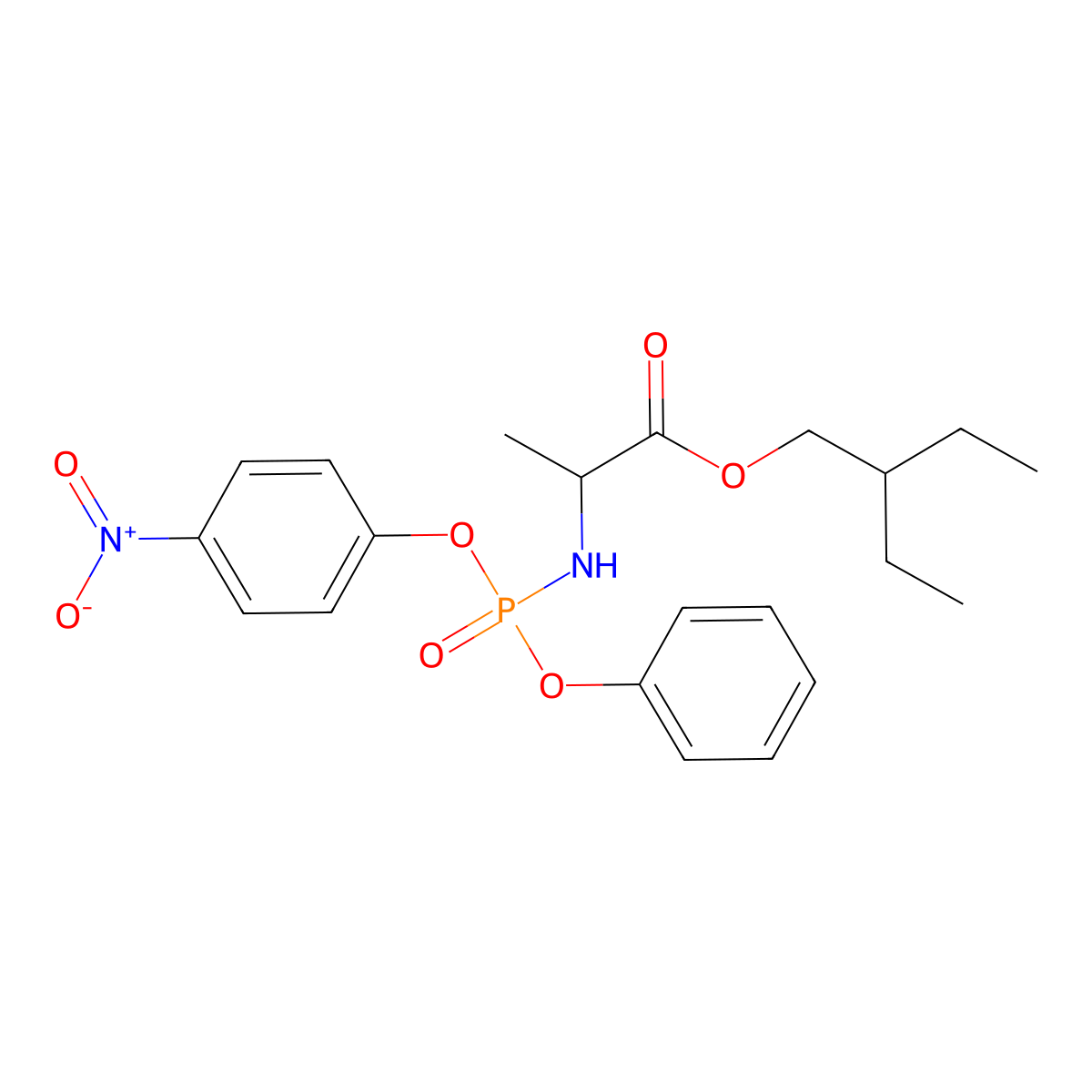 (2S)-2-ethylbutyl 2-(((4-nitrophenoxy)(phenoxy)phosphoryl)amino)propanoate molecular structure, CAS 1439900-56-7