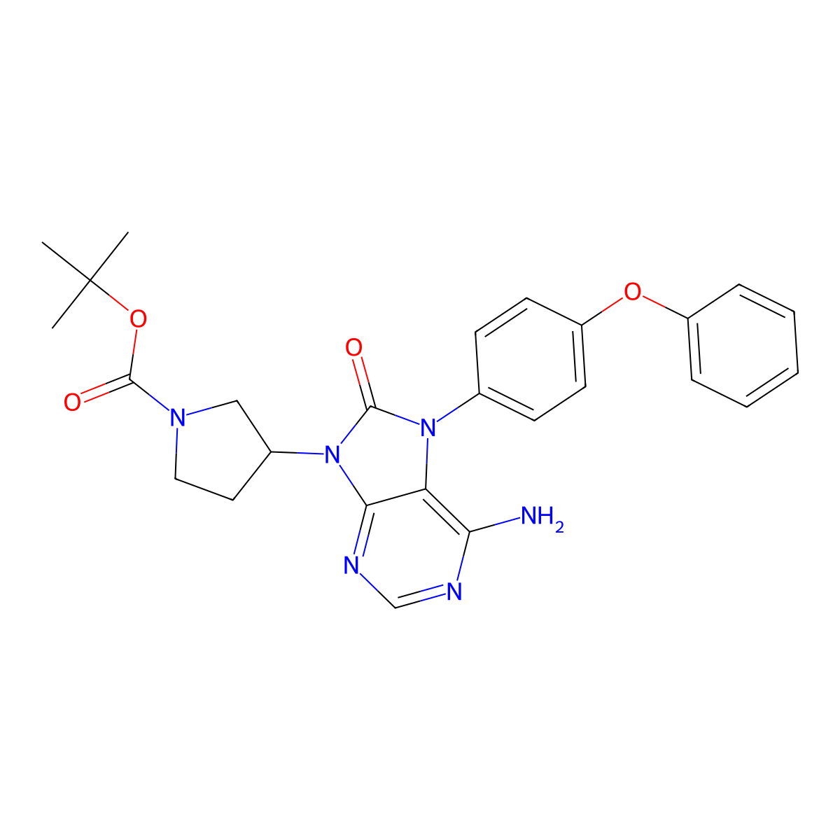 Tert-butyl (R)-3-(6-amino-8-oxo-7-(4-phenoxyphenyl)-7,8-dihydro-9H-purin-9-YL)pyrrolidine-1-carboxylate molecular structure, CAS 1439901-95-7