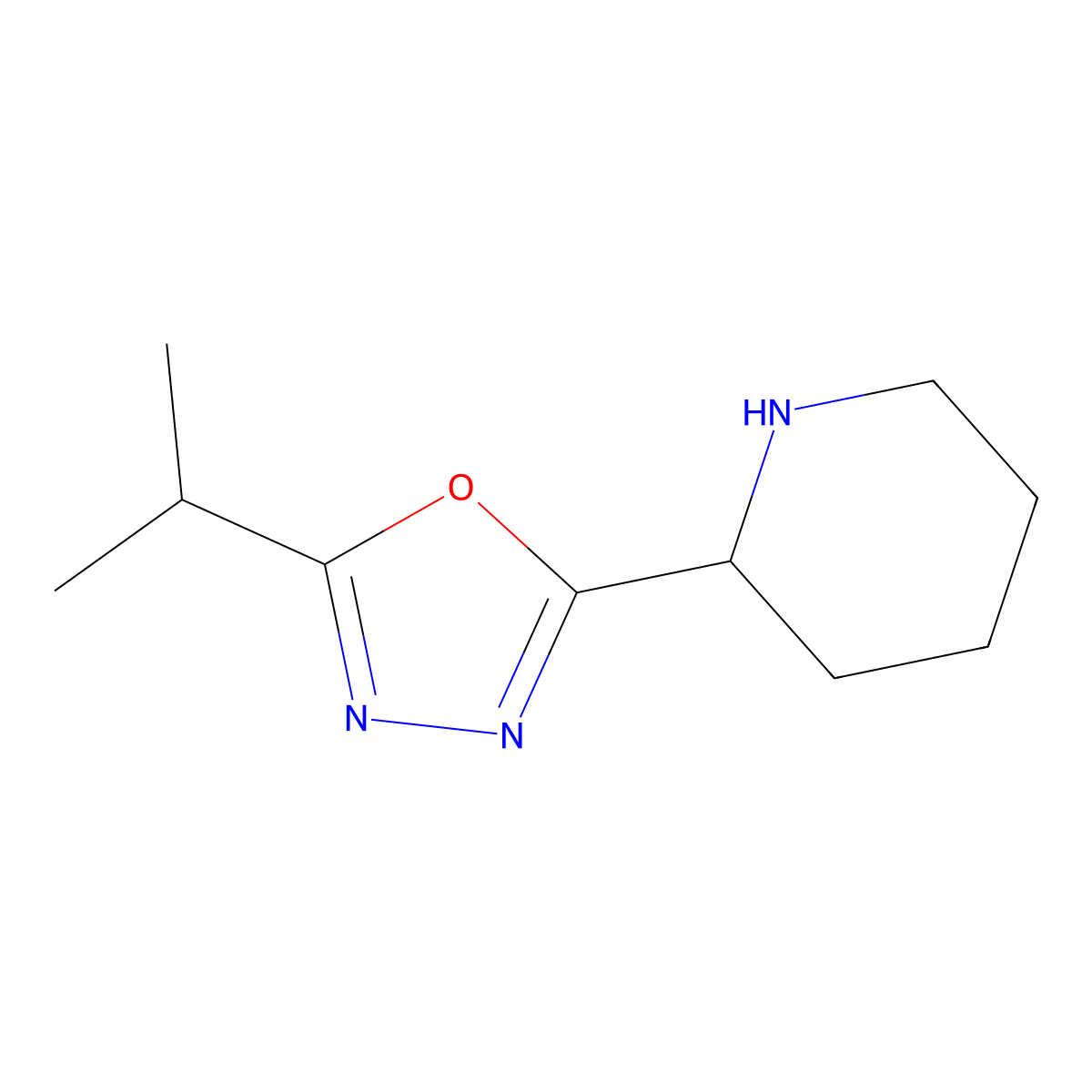 2-[5-(Propan-2-yl)-1,3,4-oxadiazol-2-yl]piperidine molecular structure, CAS 1439902-18-7