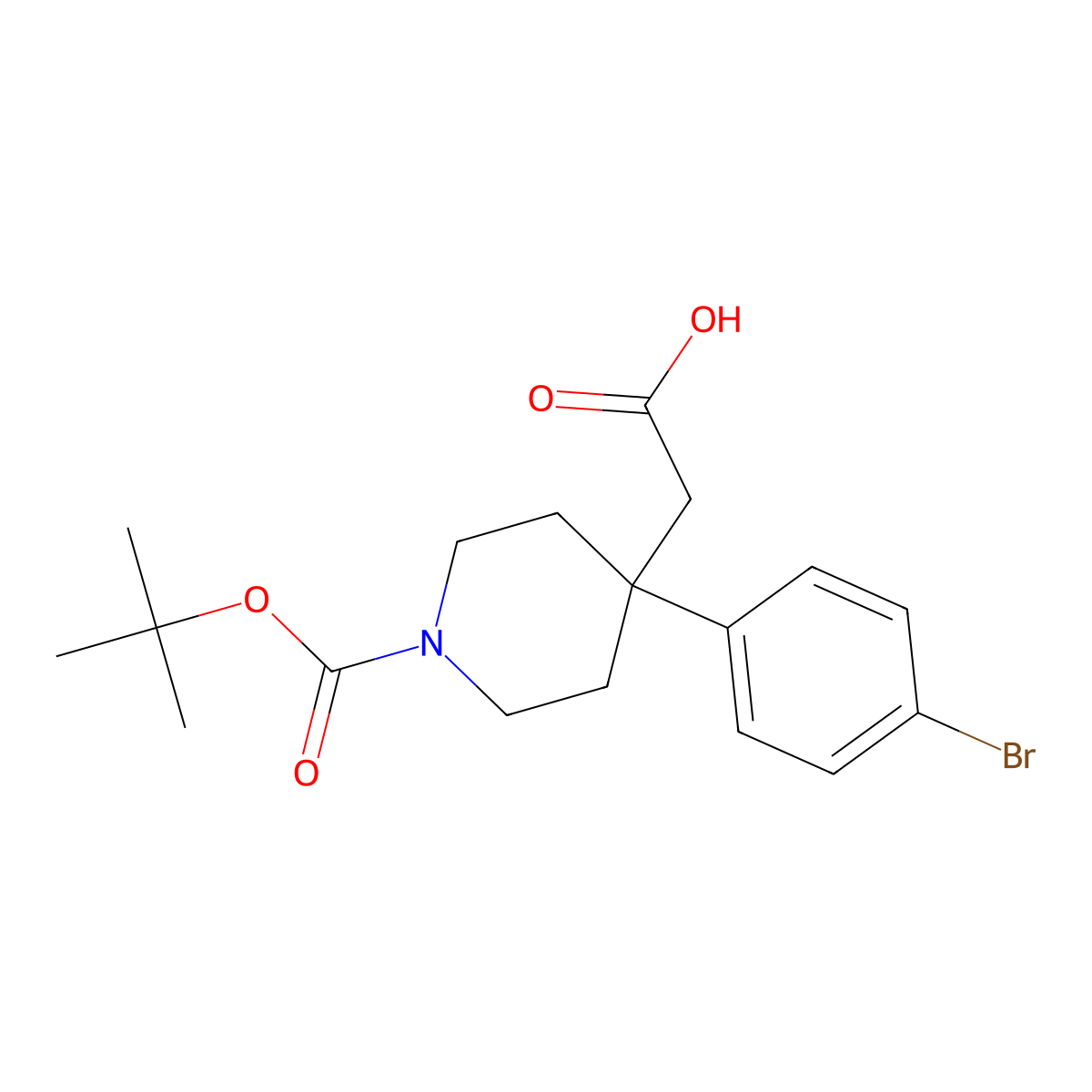 2-[4-(4-Bromophenyl)-1-(tert-butoxycarbonyl)piperidin-4-yl]acetic acid molecular structure, CAS 1439902-38-1