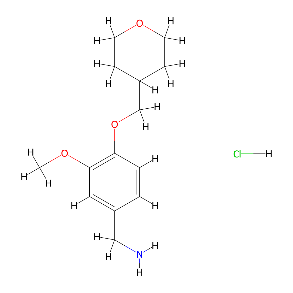 [3-Methoxy-4-(oxan-4-ylmethoxy)phenyl]methanamine hydrochloride molecular structure, CAS 1439903-00-0