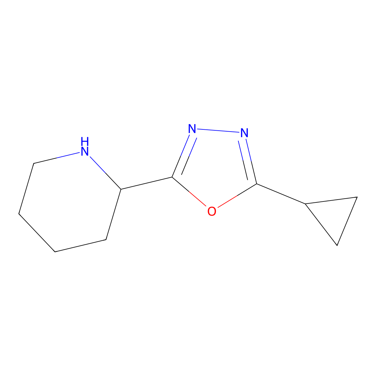 2-(5-Cyclopropyl-1,3,4-oxadiazol-2-yl)piperidine molecular structure, CAS 1439903-02-2