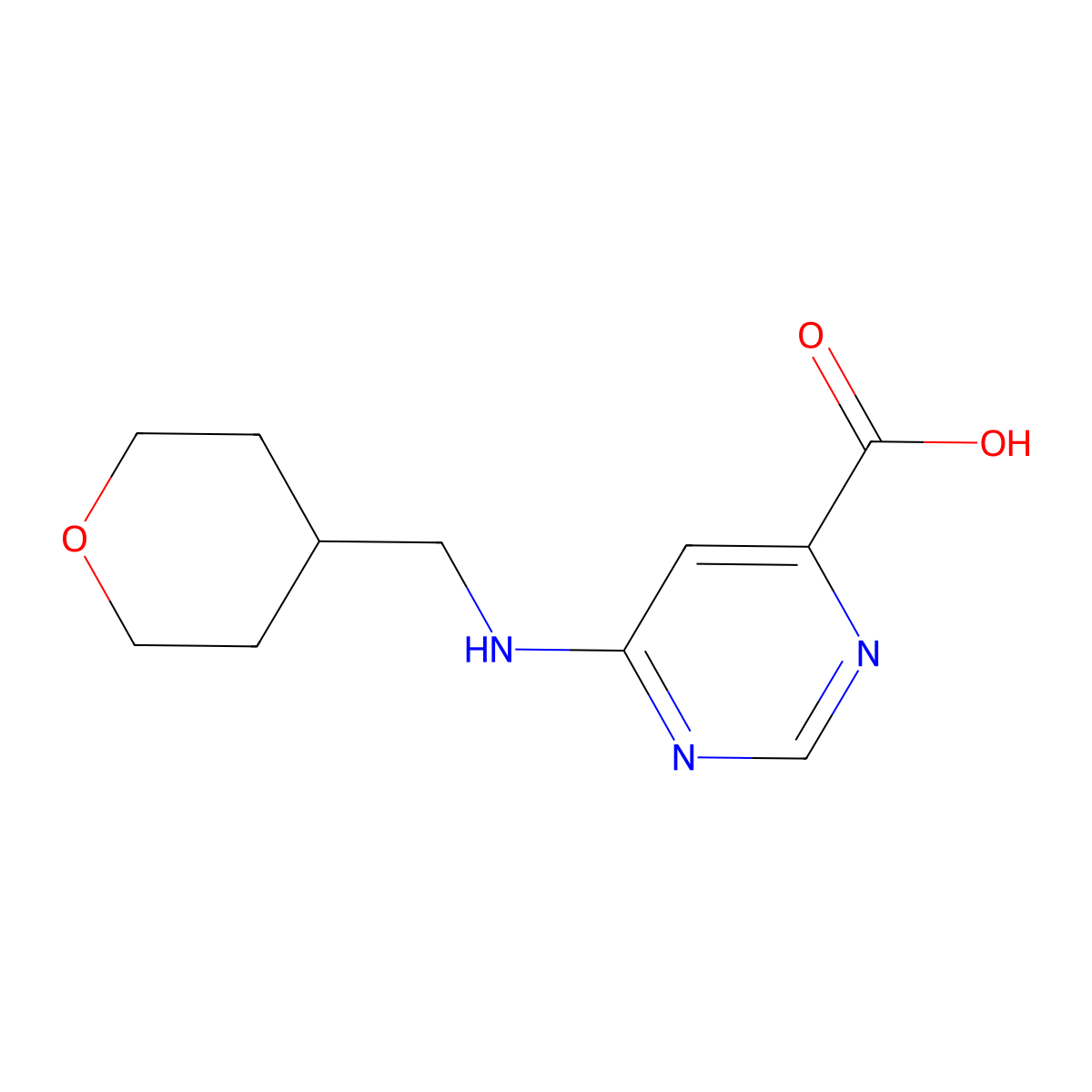 6-[(Oxan-4-ylmethyl)amino]pyrimidine-4-carboxylic acid molecular structure, CAS 1439903-13-5