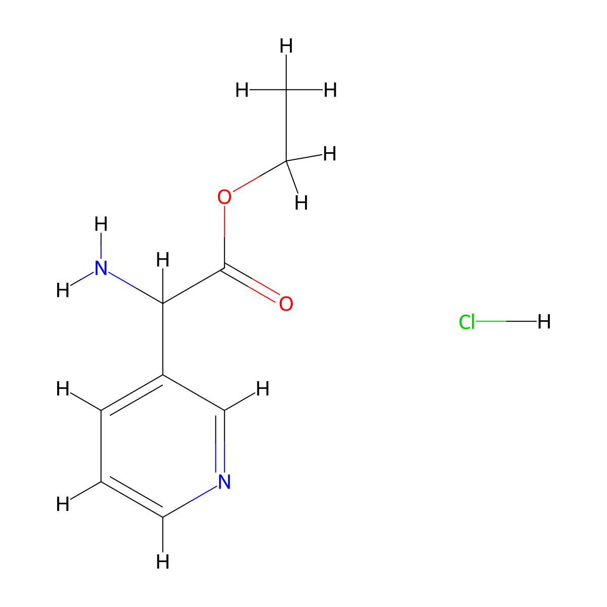 Ethyl 2-amino-2-(pyridin-3-yl)acetate hydrochloride molecular structure, CAS 1439903-29-3