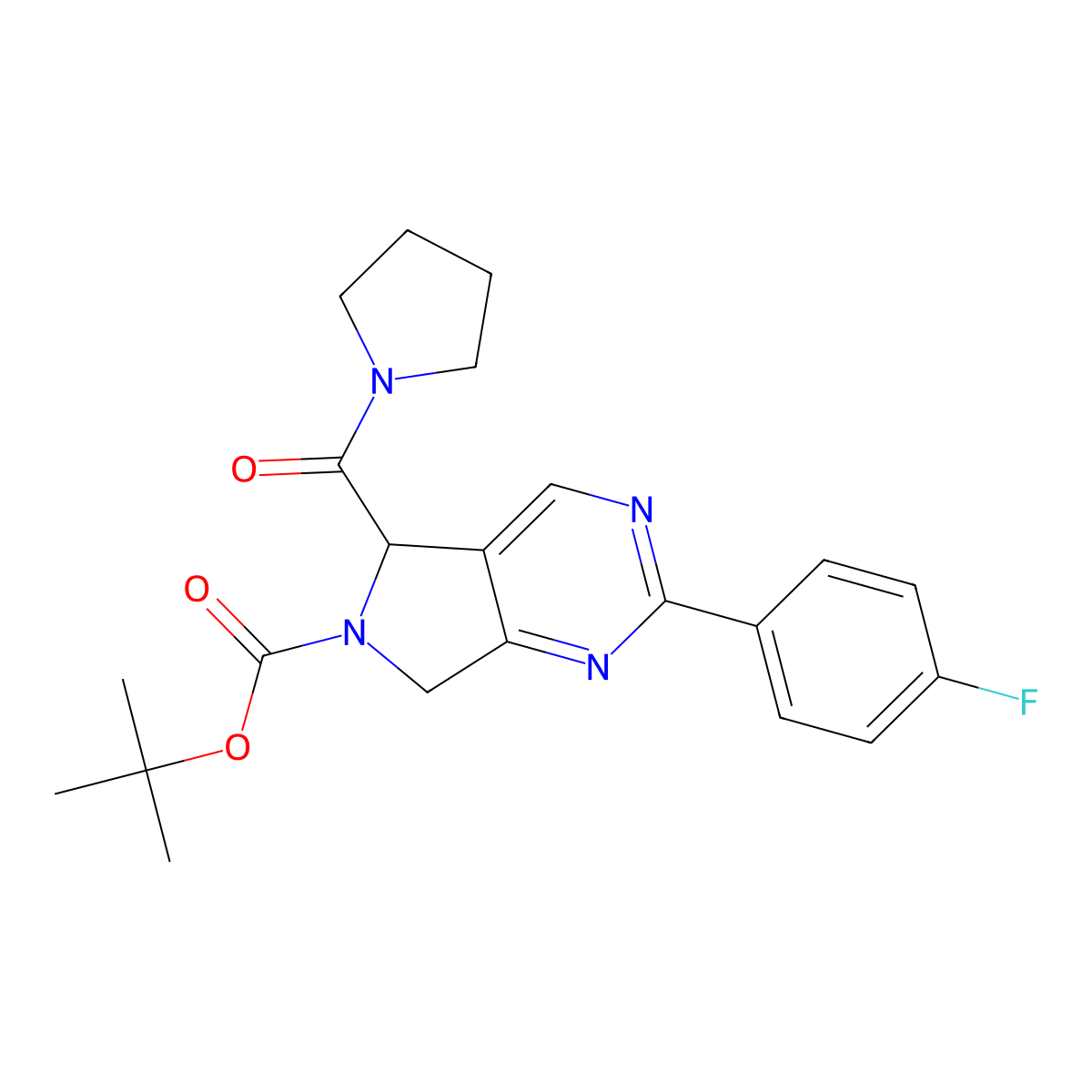tert-Butyl 2-(4-fluorophenyl)-5-(pyrrolidine-1-carbonyl)-5,7-dihydro-6H-pyrrolo[3,4-d]pyrimidine-6-carboxylate molecular structure, CAS 1439904-36-5