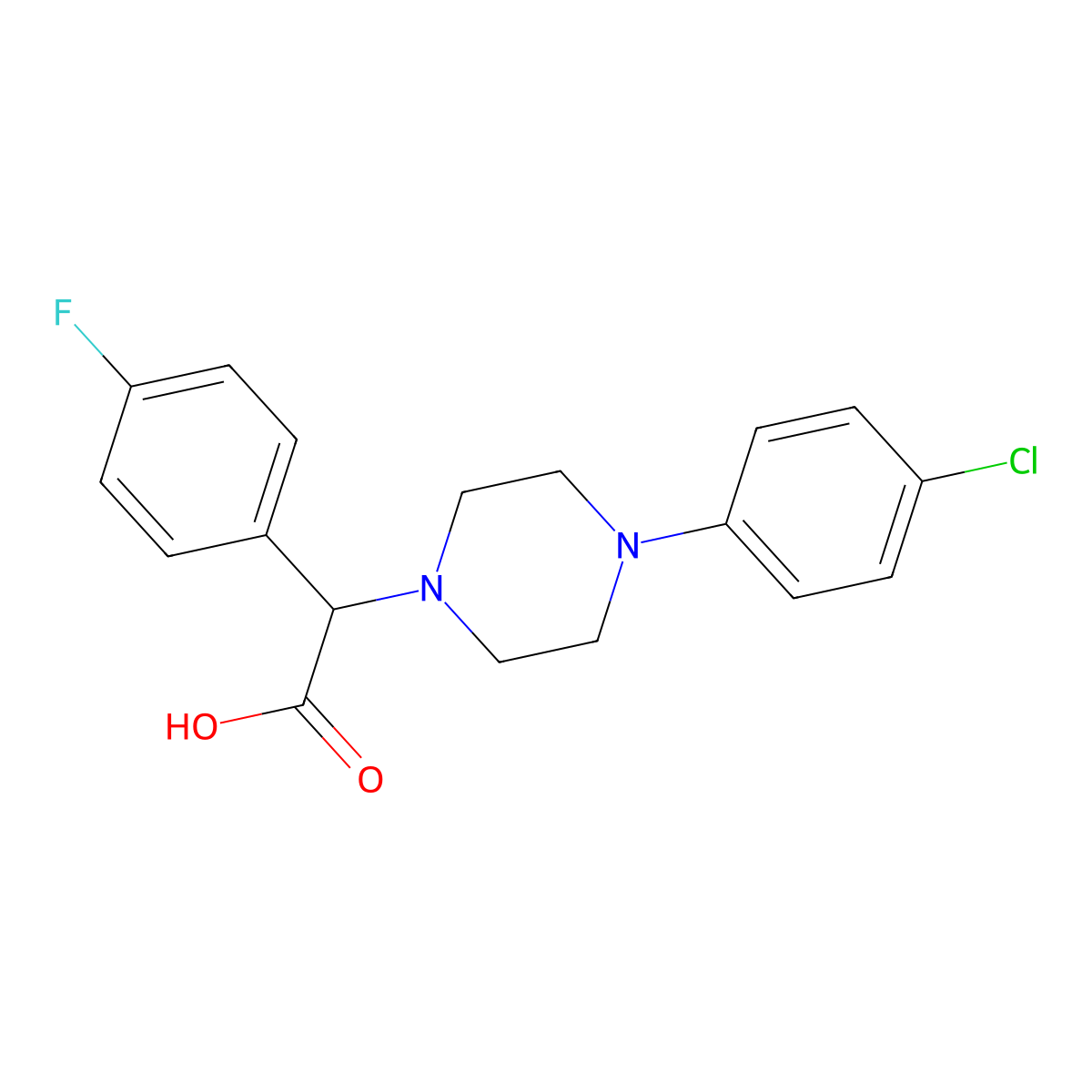 2-(4-(4-Chlorophenyl)piperazin-1-yl)-2-(4-fluorophenyl)acetic acid molecular structure, CAS 1439904-41-2