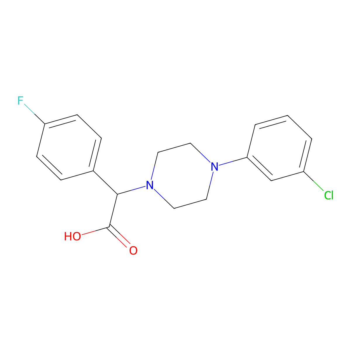 2-(4-(3-Chlorophenyl)piperazin-1-yl)-2-(4-fluorophenyl)acetic acid molecular structure, CAS 1439904-43-4