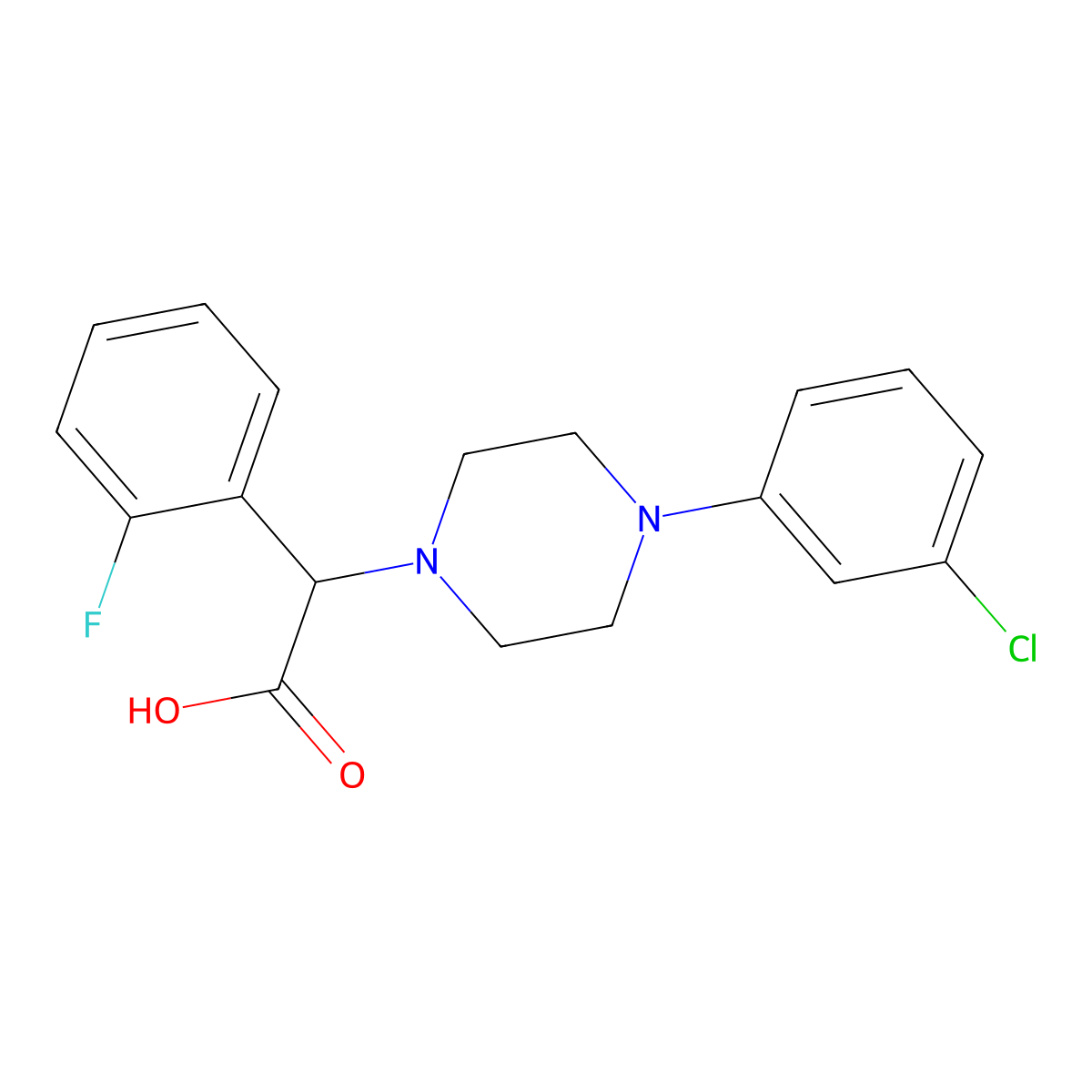 2-(4-(3-Chlorophenyl)piperazin-1-yl)-2-(2-fluorophenyl)acetic acid molecular structure, CAS 1439904-48-9