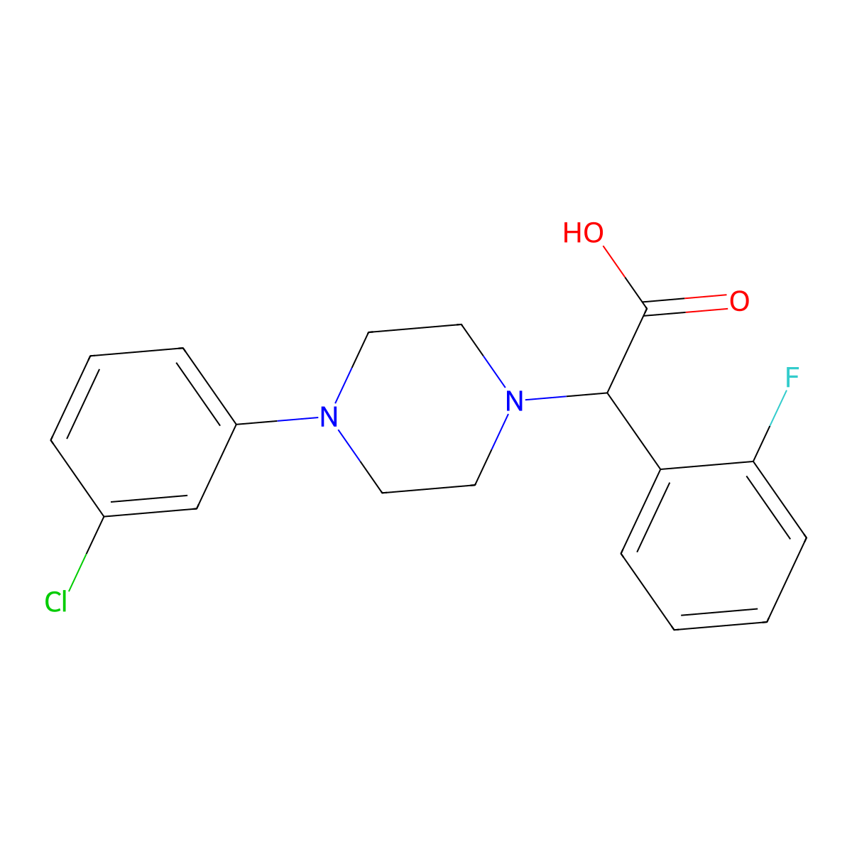 2-(4-(3-Chlorophenyl)piperazin-1-yl)-2-(2-fluorophenyl)acetic acid molecular structure, CAS 1439904-48-9