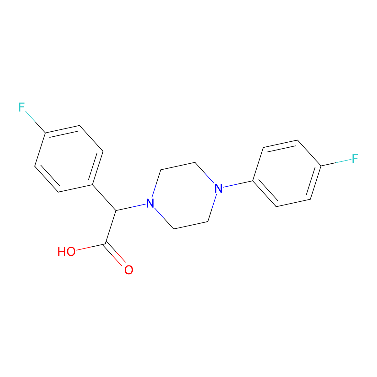 2-(4-Fluorophenyl)-2-(4-(4-fluorophenyl)piperazin-1-yl)acetic acid molecular structure, CAS 1439904-49-0