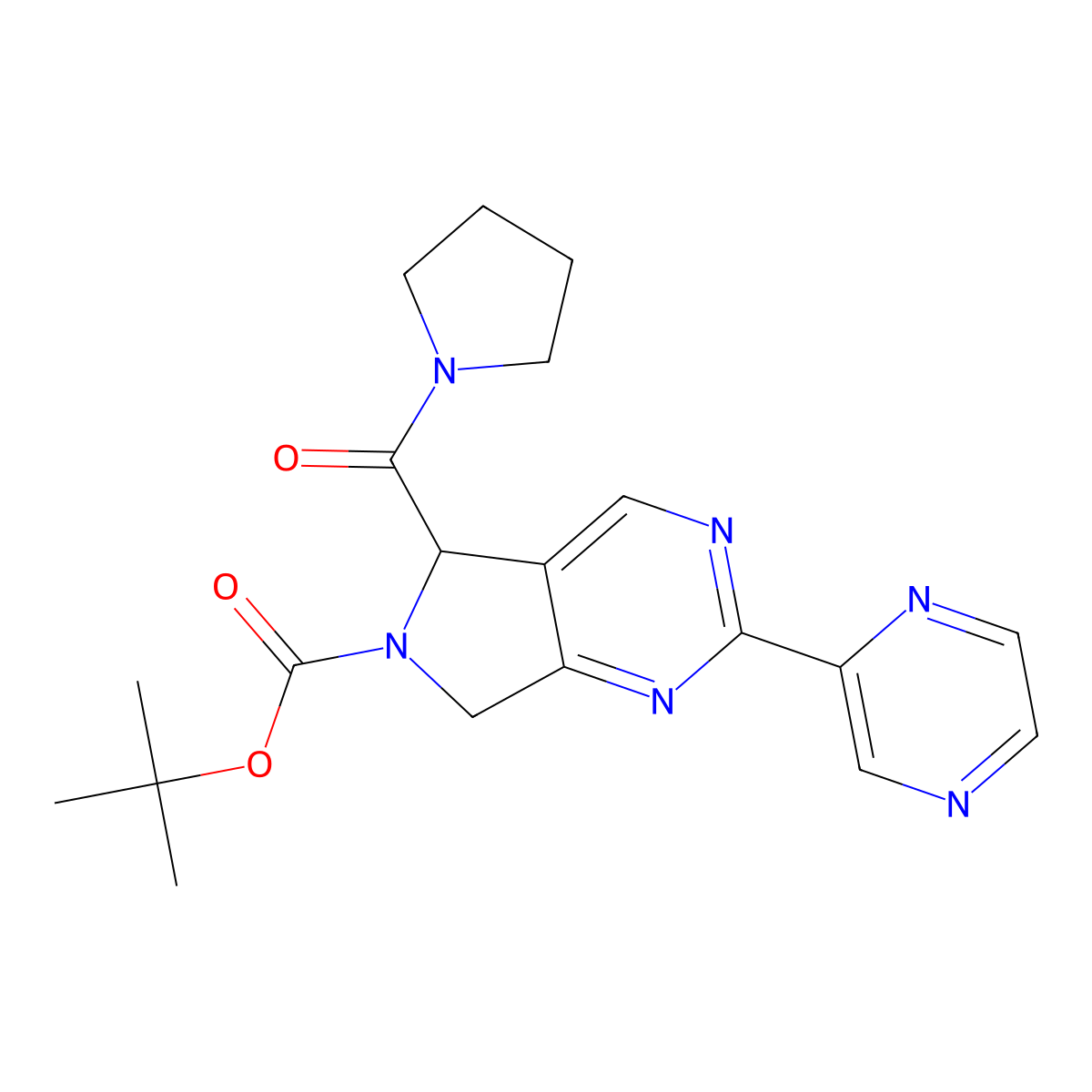 Tert-butyl 2-pyrazin-2-yl-5-(pyrrolidine-1-carbonyl)-5,7-dihydropyrrolo[3,4-d]pyrimidine-6-carboxylate molecular structure, CAS 1439904-55-8