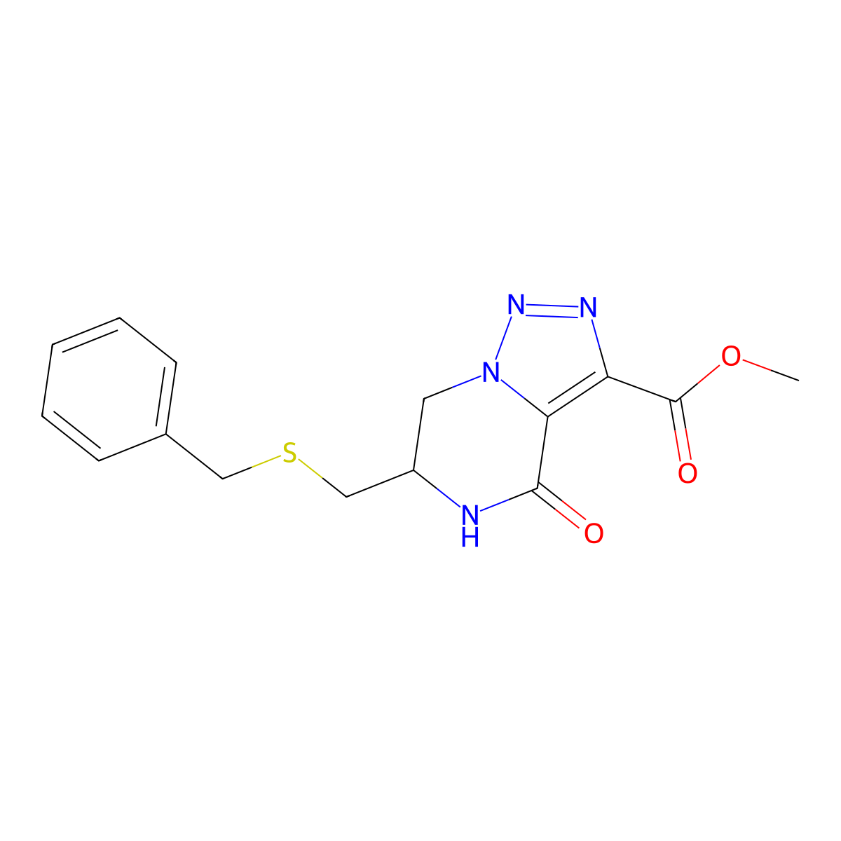 Methyl 6-(benzylsulfanylmethyl)-4-oxo-6,7-dihydro-5H-triazolo[1,5-a]pyrazine-3-carboxylate molecular structure, CAS 1439905-48-2