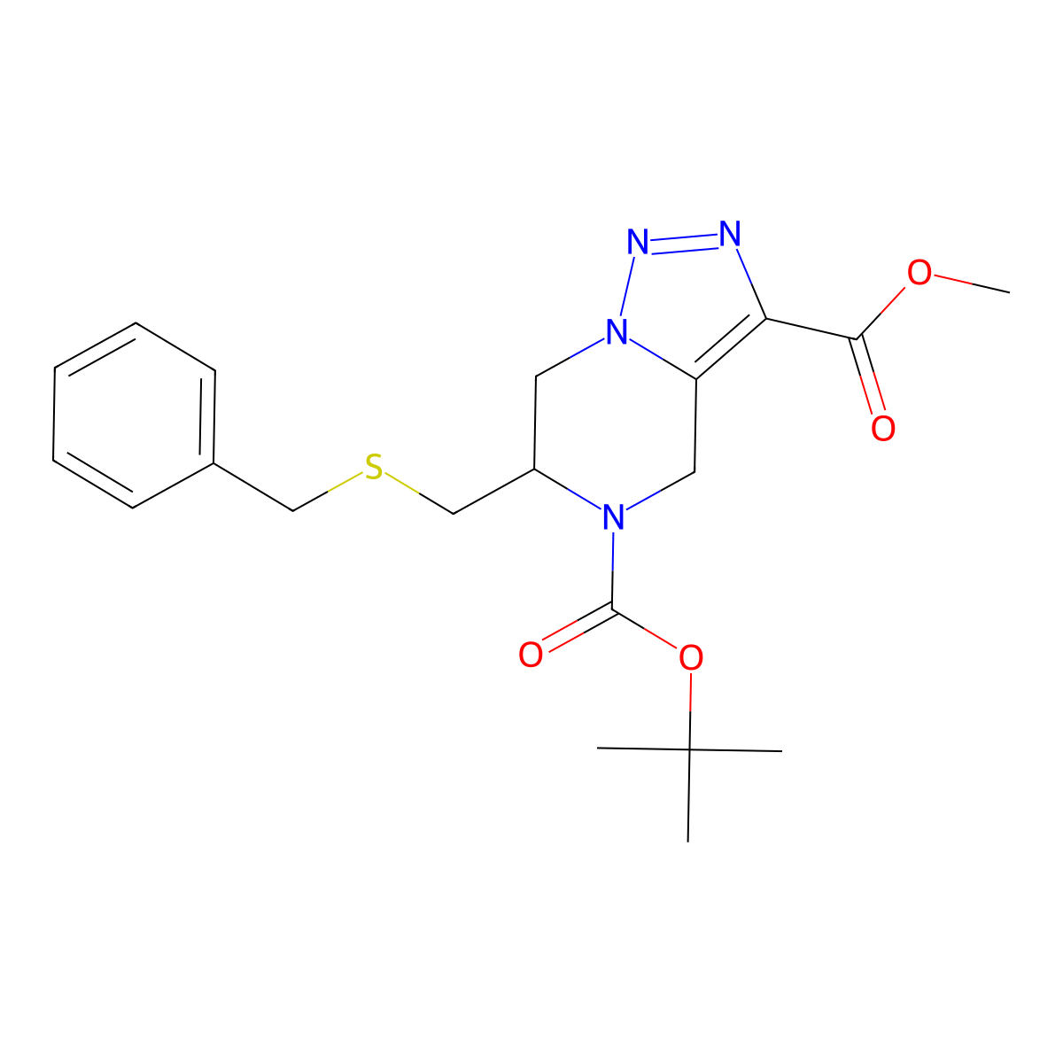 5-O-Tert-butyl 3-O-methyl 6-(benzylsulfanylmethyl)-6,7-dihydro-4H-triazolo[1,5-a]pyrazine-3,5-dicarboxylate molecular structure, CAS 1439908-03-8