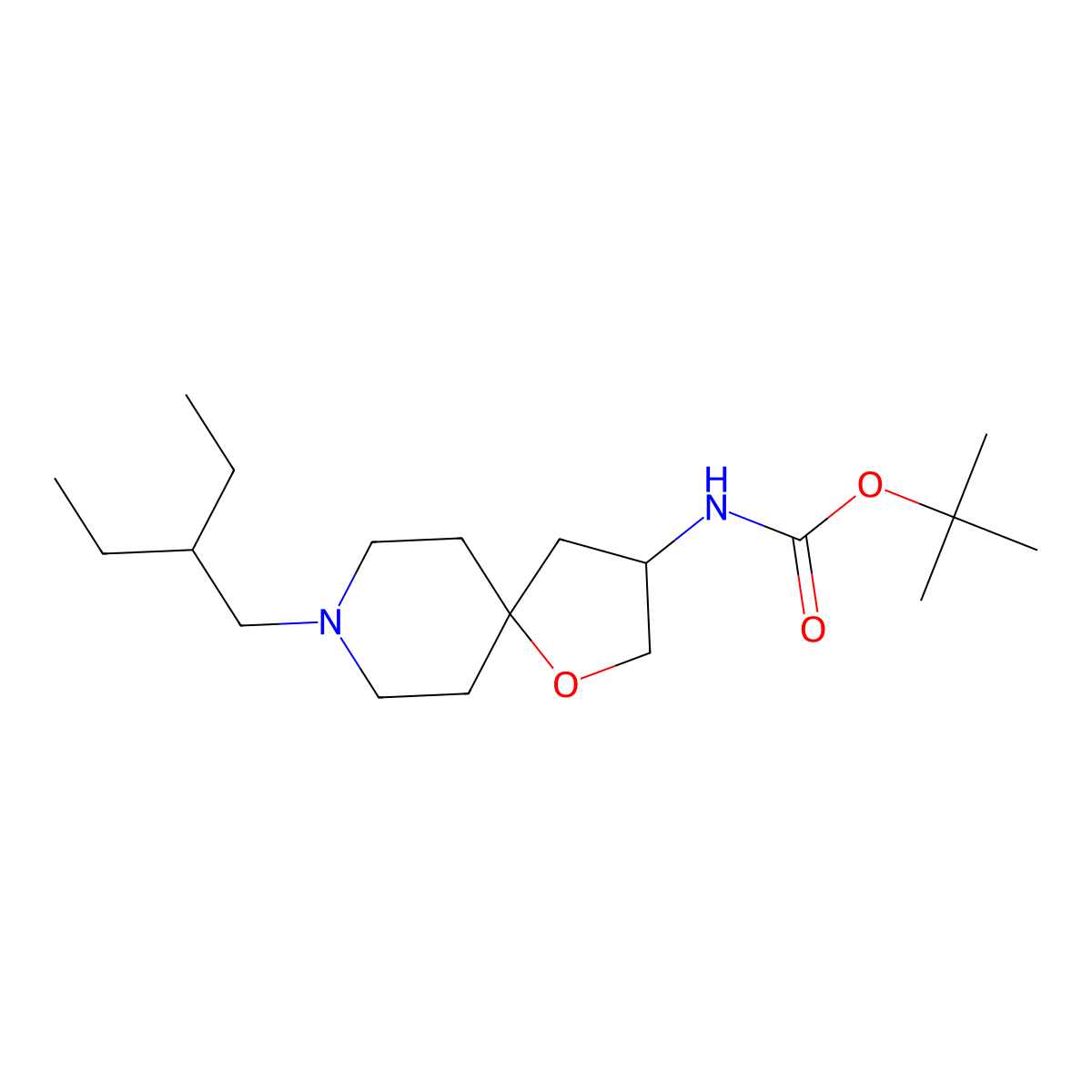 Tert-butyl 8-(2-ethylbutyl)-1-oxa-8-azaspiro[4.5]dec-3-ylcarbamate molecular structure, CAS 1439908-06-1
