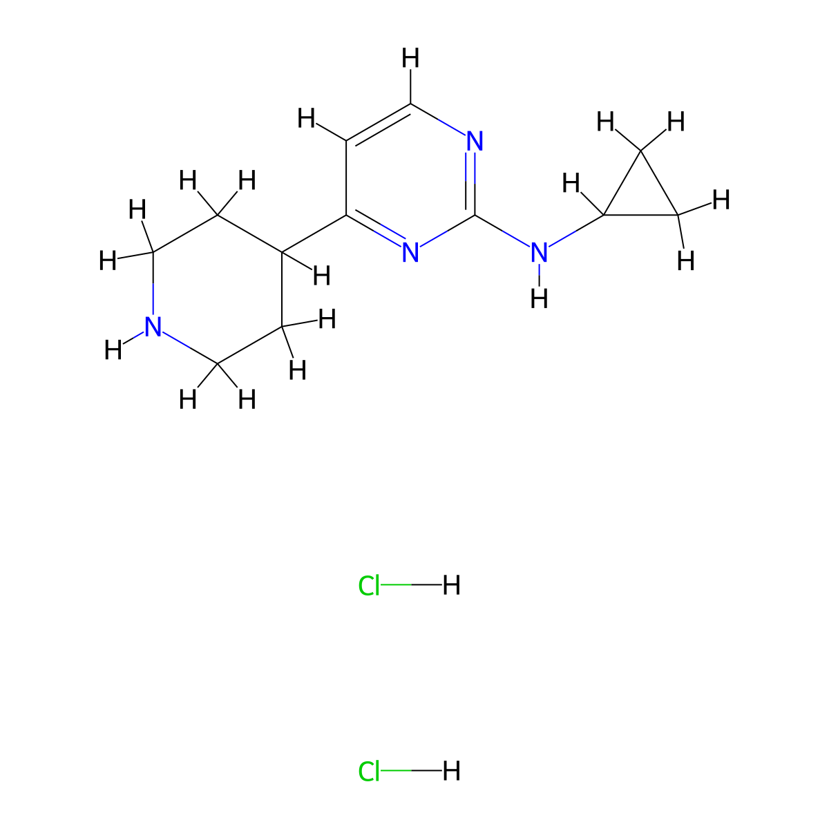 N-cyclopropyl-4-(piperidin-4-yl)pyrimidin-2-amine dihydrochloride molecular structure, CAS 1439908-10-7