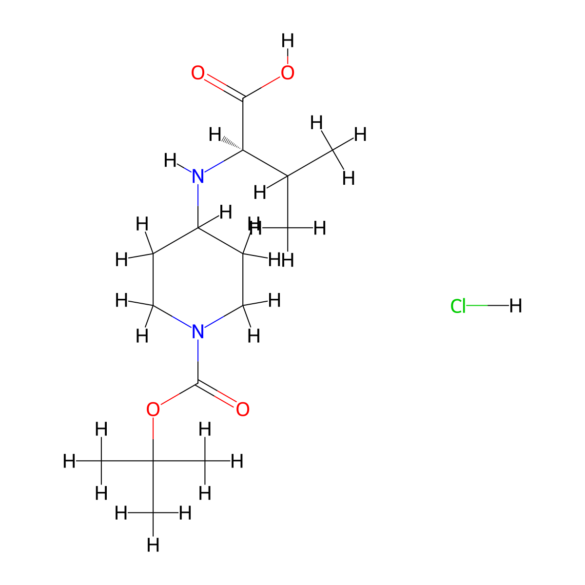 (2R)-3-Methyl-2-[[1-[(2-methylpropan-2-yl)oxycarbonyl]piperidin-4-yl]amino]butanoic acid;hydrochloride molecular structure, CAS 1439921-95-5