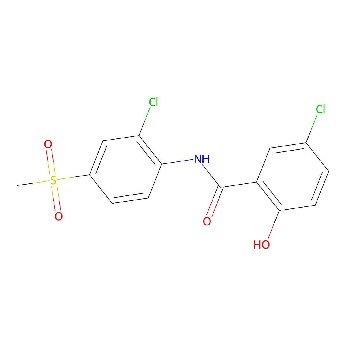 5-chloro-N-(2-chloro-4-methylsulfonylphenyl)-2-hydroxybenzamide molecular structure, CAS 14401-46-8