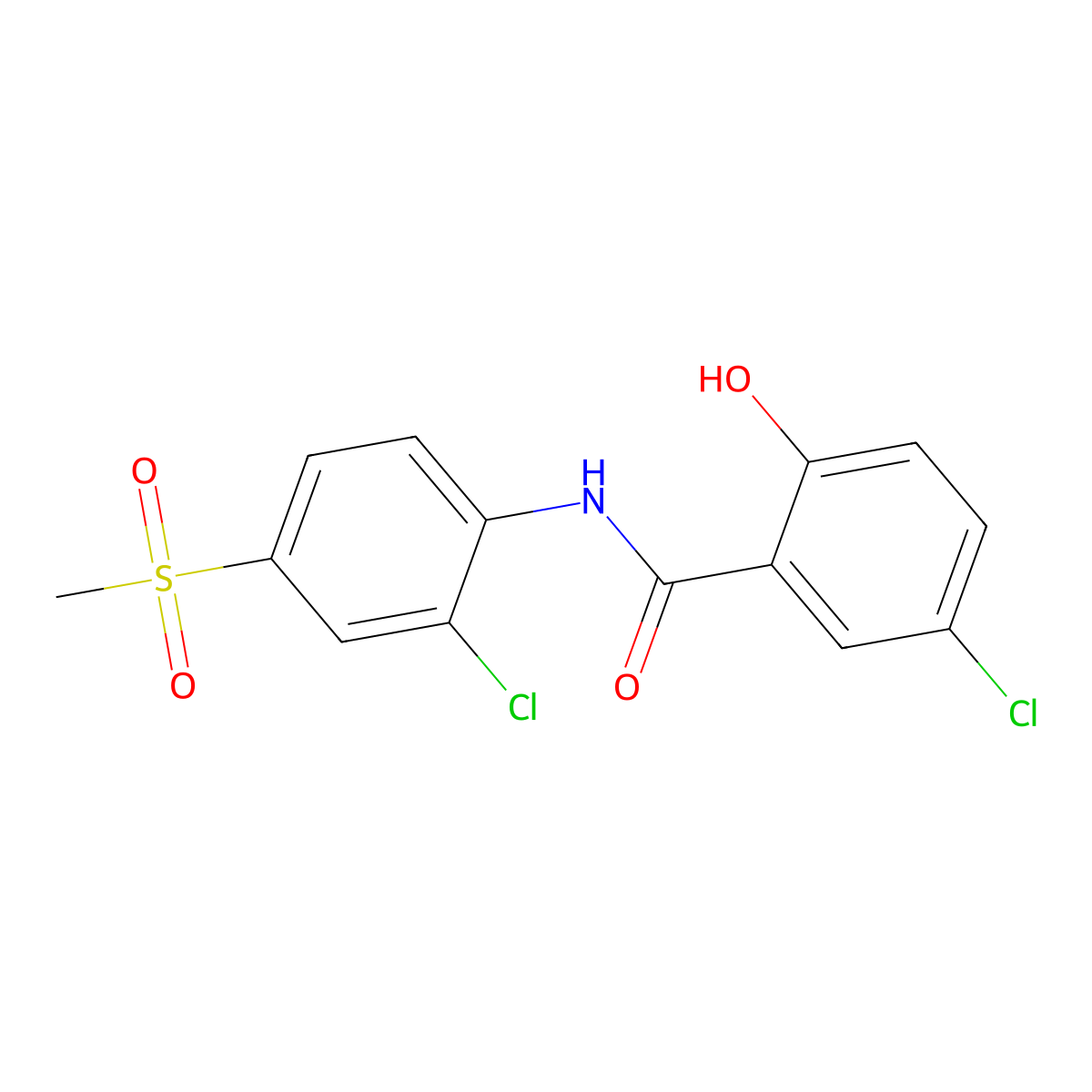5-chloro-N-(2-chloro-4-methylsulfonylphenyl)-2-hydroxybenzamide molecular structure, CAS 14401-46-8