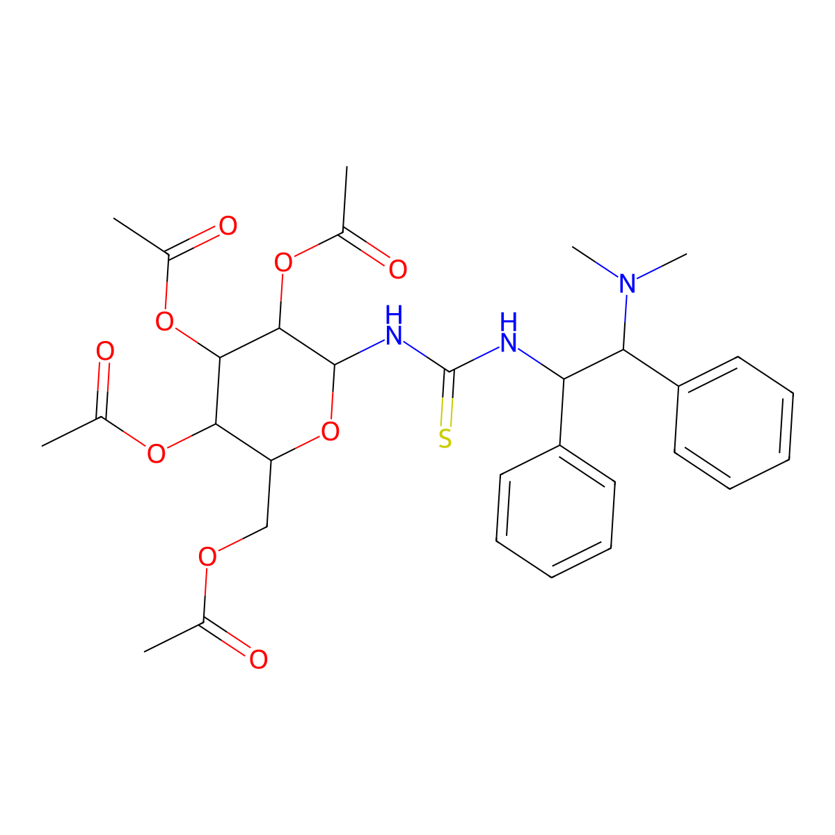 (2R,3R,4S,5R,6R)-2-(Acetoxymethyl)-6-(3-((1R,2R)-2-(dimethylamino)-1,2-diphenylethyl)thioureido)tetrahydro-2H-pyran-3,4,5-triyl triacetate molecular structure, CAS 1440198-44-6
