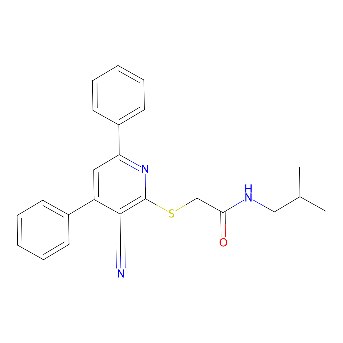 2-[(3-cyano-4,6-diphenylpyridin-2-yl)sulfanyl]-N-(2-methylpropyl)acetamide molecular structure, CAS 1440248-92-9