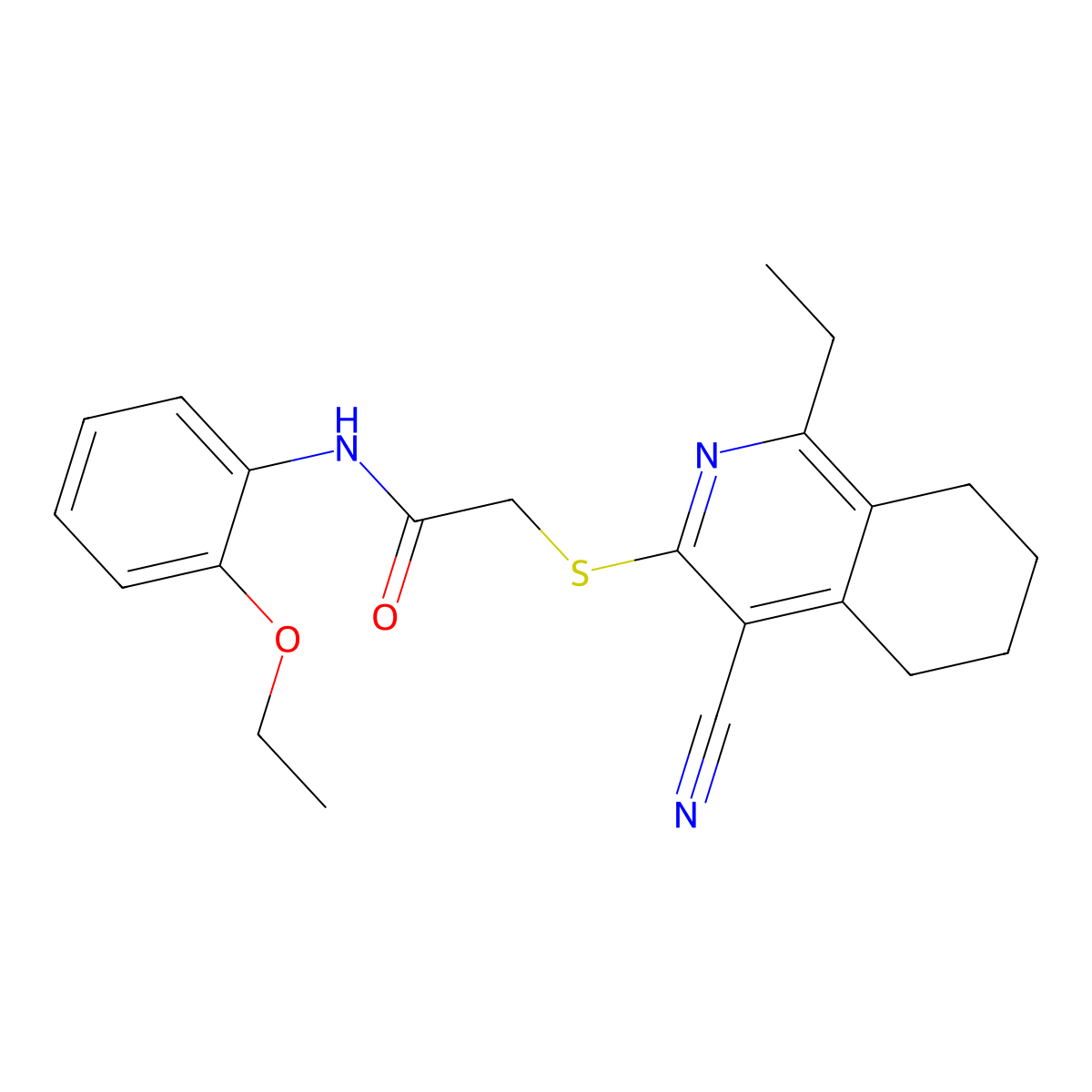 2-[(4-cyano-1-ethyl-5,6,7,8-tetrahydroisoquinolin-3-yl)sulfanyl]-N-(2-ethoxyphenyl)acetamide molecular structure, CAS 1440248-99-6